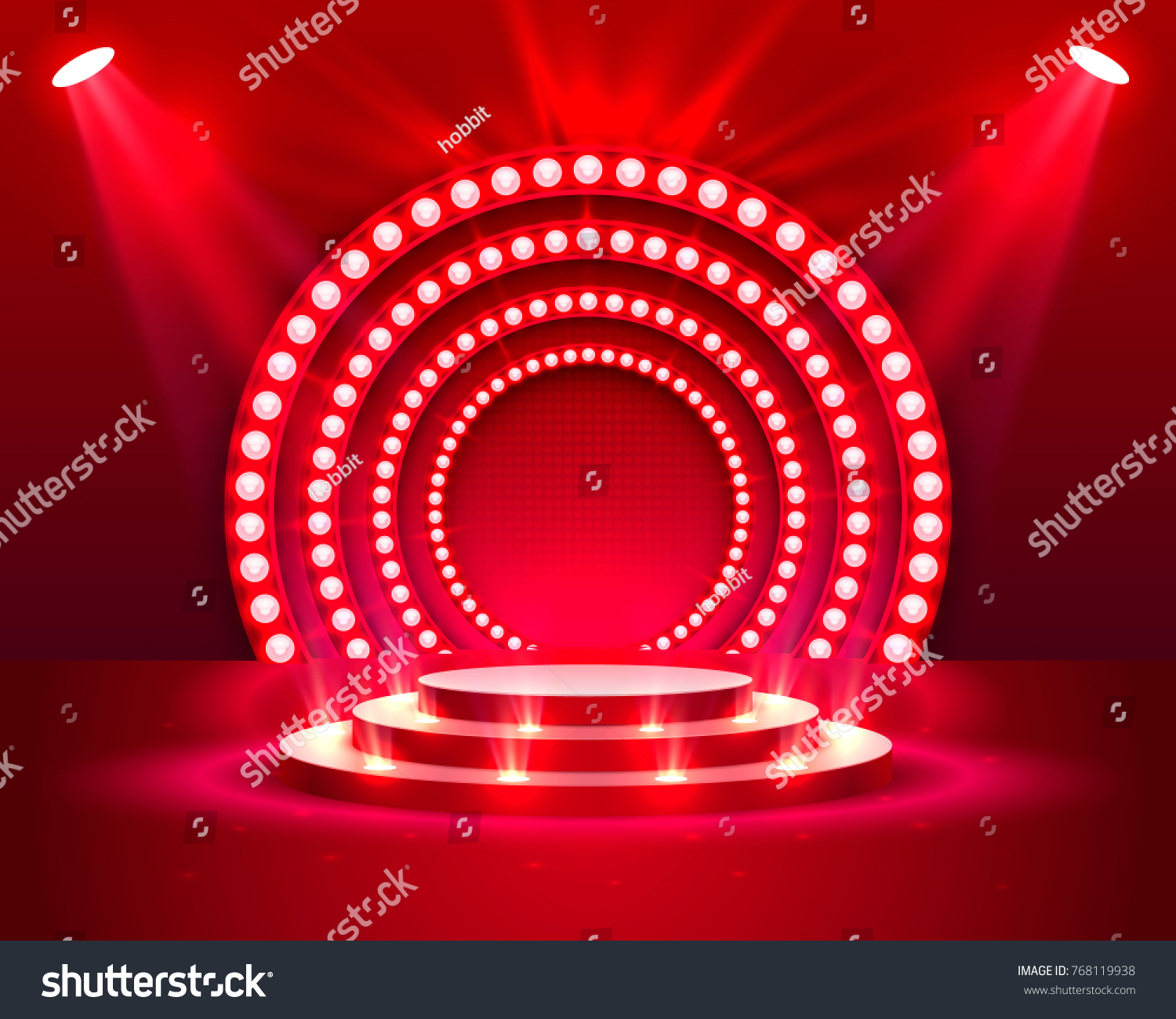 SVG of Stage podium with lighting, Stage Podium Scene with for Award Ceremony on red Background, Vector illustration svg