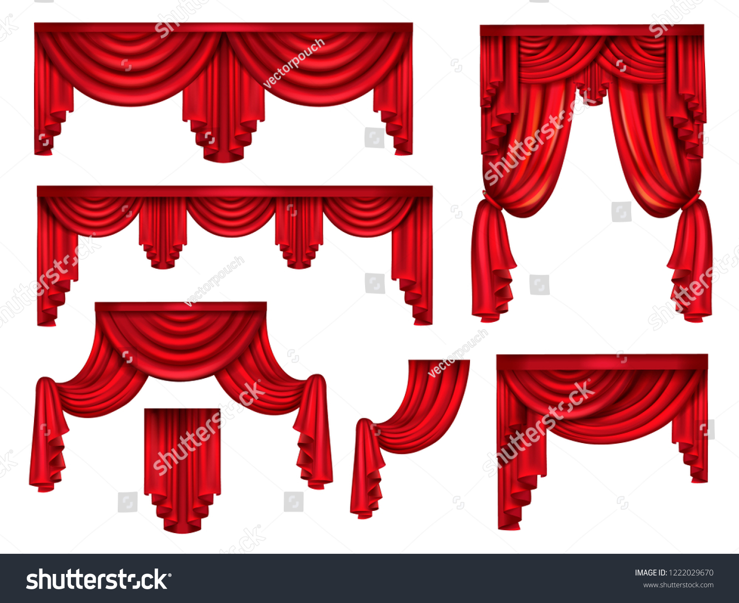 Stage Red Curtains Victorian Silk Drapes Stock Vector Royalty