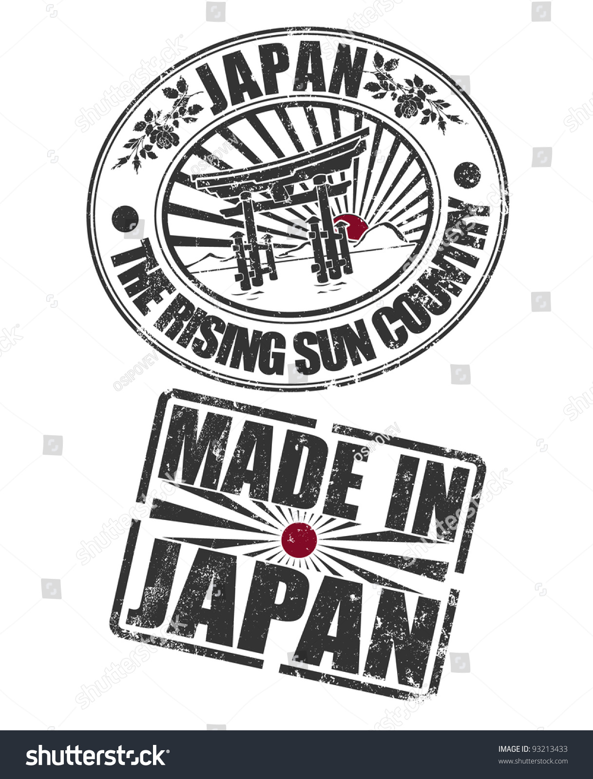 Stamp Of Japan And Rising Sun Stock Vector Illustration 93213433 ...