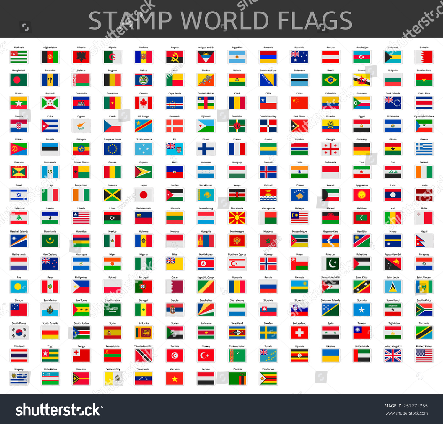 Stamps World Flags Stock Vector Illustration 257271355 : Shutterstock