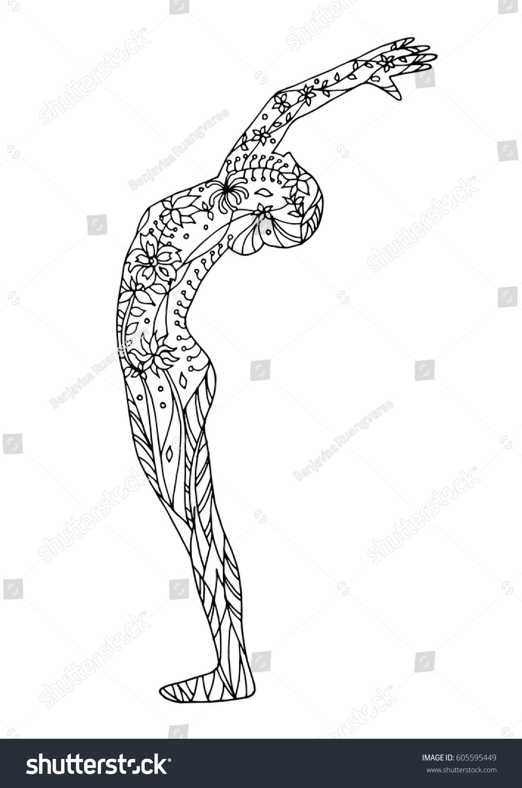 Standing Back Bend Yoga Pose 7 Chakra Vector Flower Floral Drawing Hand Drawn Zentangle Illustration Design Standing Back Bend Yoga Pose 7 Chakra Vector Flower Floral Drawing Hand Drawn Zentangle Illustration Design