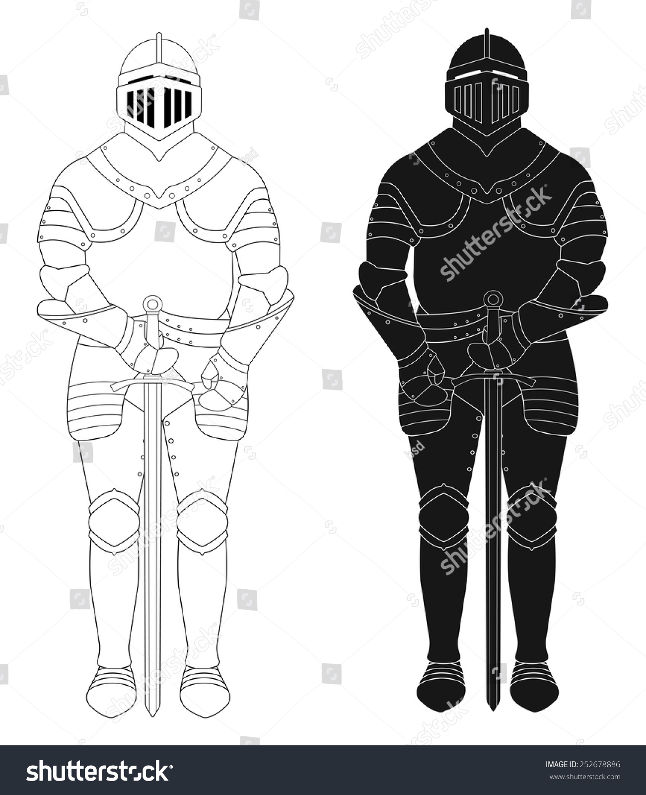 Standing Knight Medieval Armor Statue Vector Stock Vector 252678886 ...