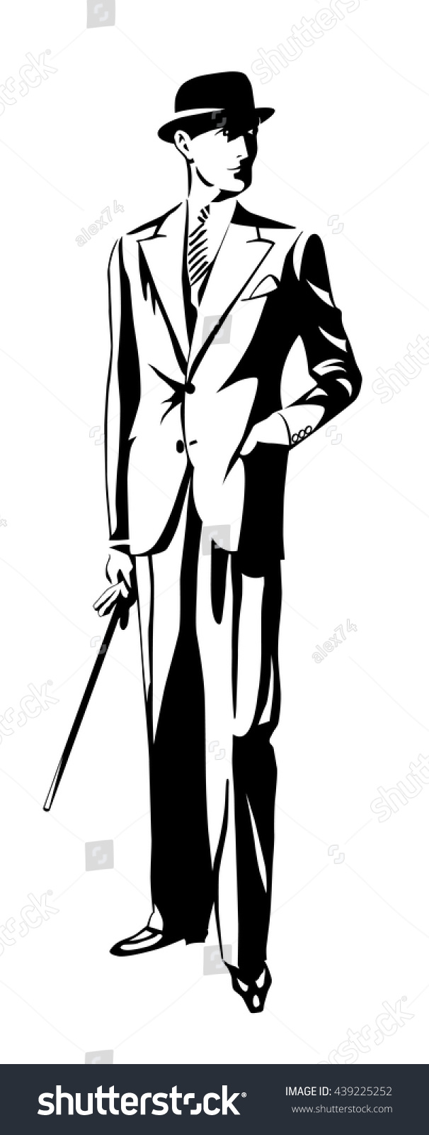 Standing Man Suit Hat Hand Pocket Stock Vector 439225252 - Shutterstock