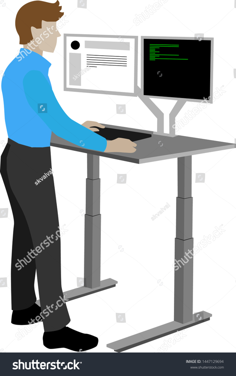 Standing Position Workplace Man Programmer Working Stock Vector