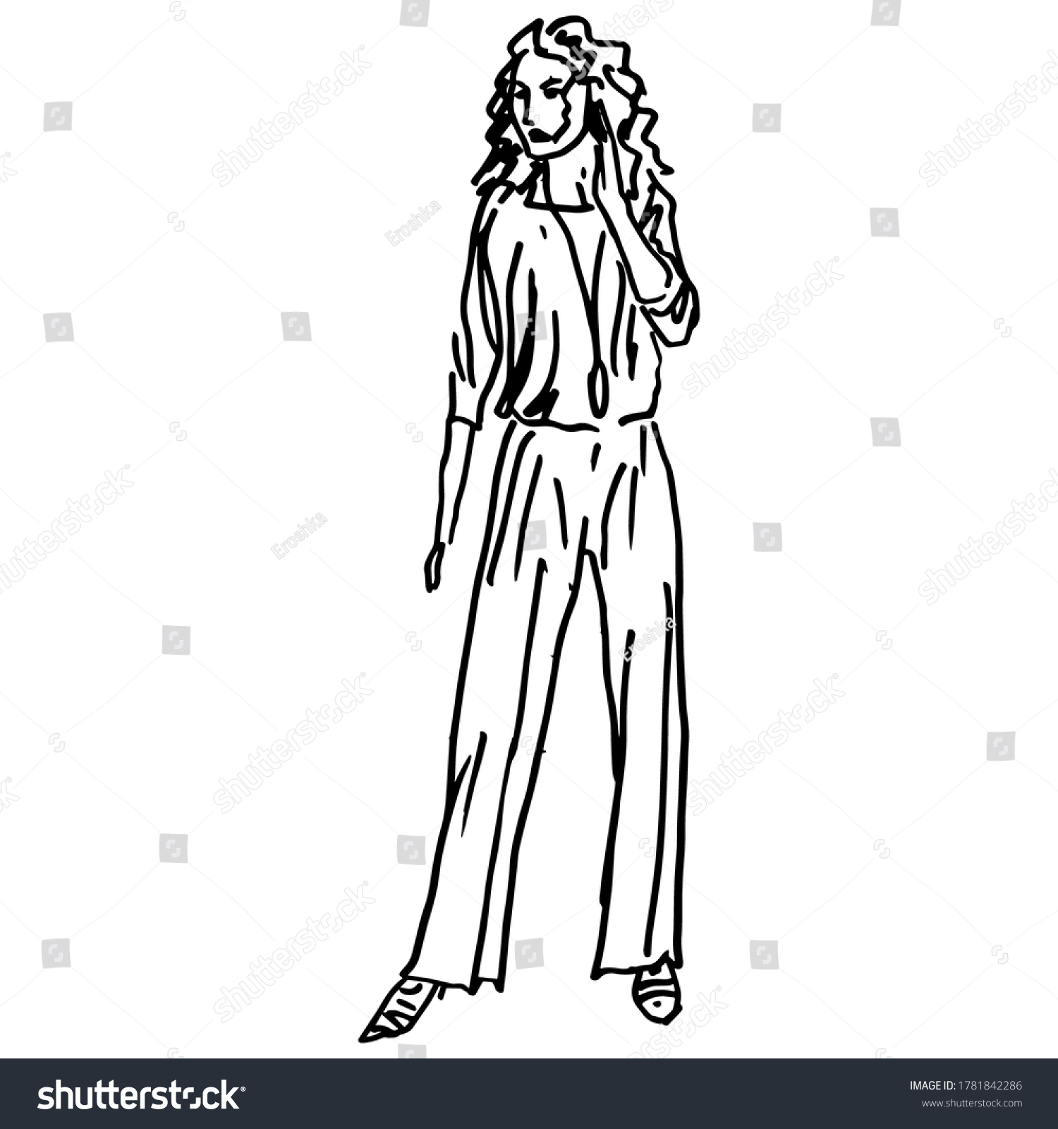 Standing Young Woman Pantsuit Hand Drawn Stock Vector Royalty Free 1781842286 Shutterstock 
