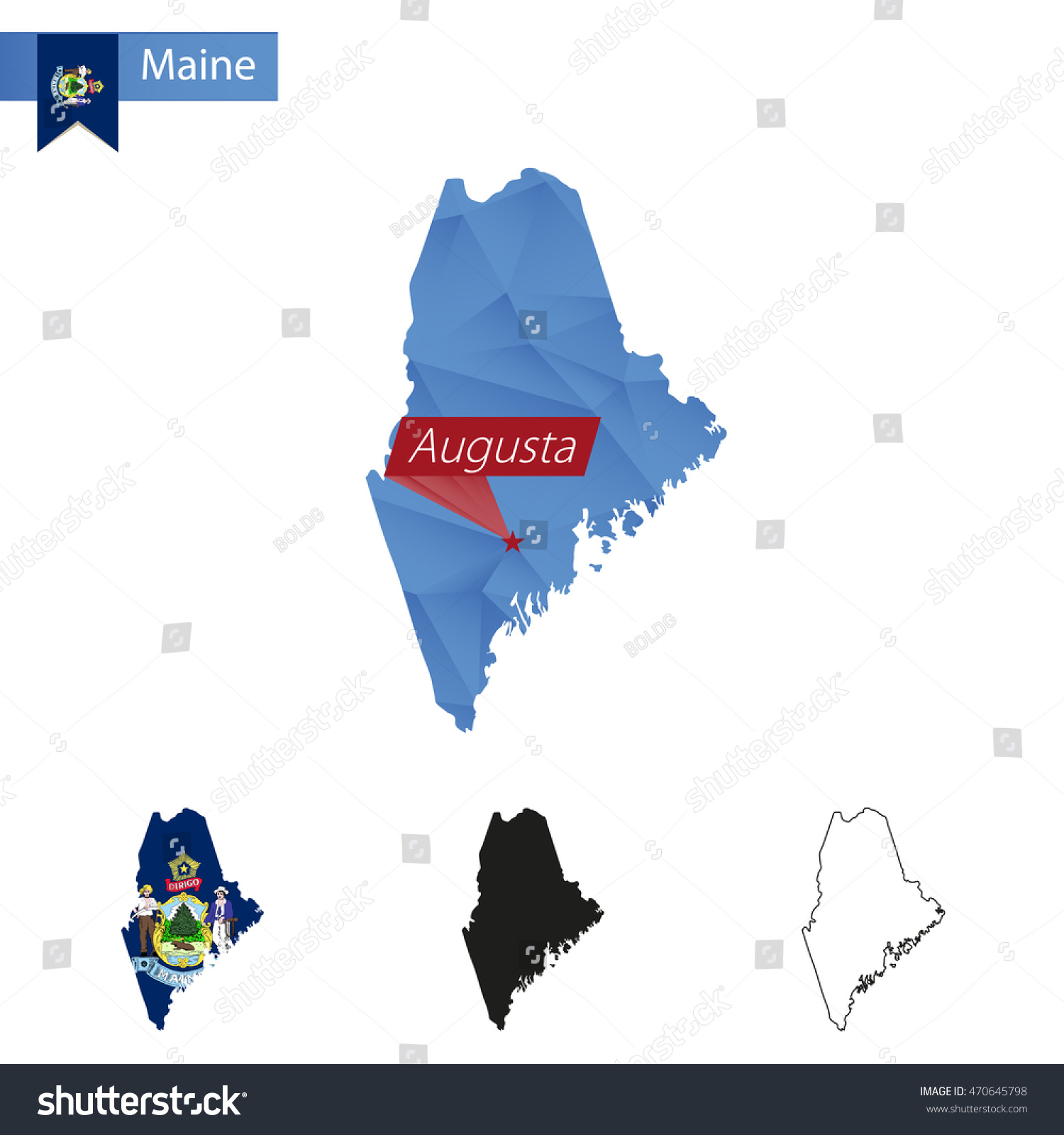 State Maine Blue Low Poly Map Stock Vector (Royalty Free) 470645798