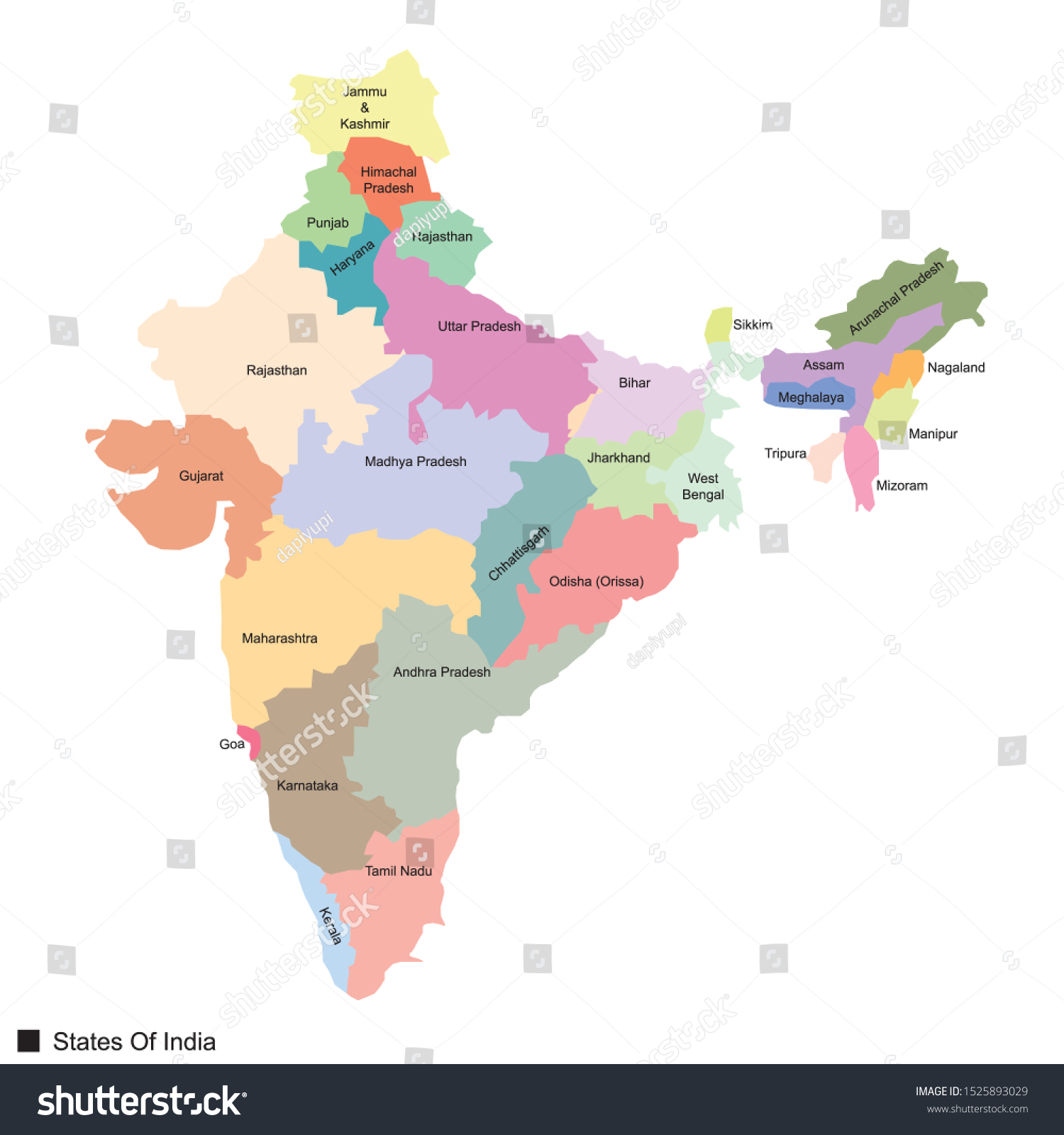 India Map With Name States India Map Vector Name Stock Vector (Royalty Free) 1525893029 |  Shutterstock