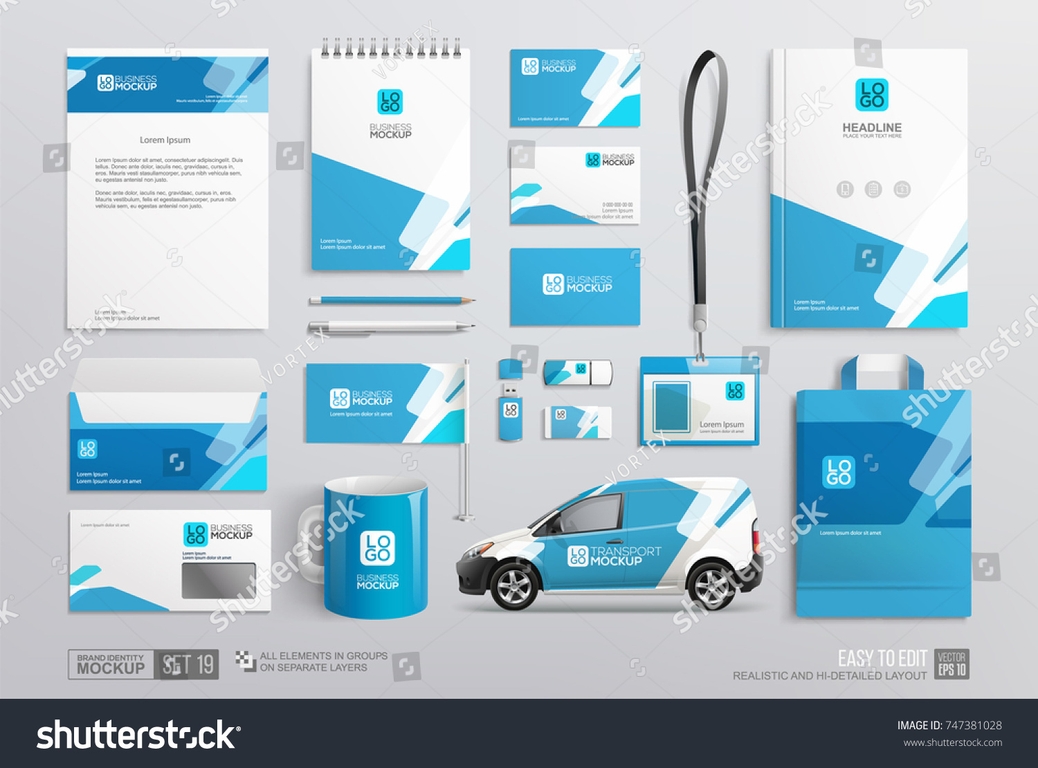 Download Stationery Corporate Brand Identity Mockup Set Stock Vector Royalty Free 747381028