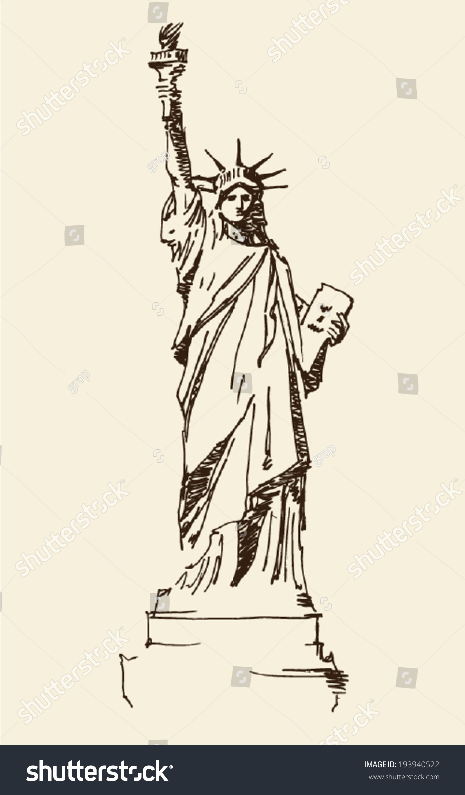 Statue Liberty Hand Drawn Vintage Engraved Stock Vector 193940522 ...