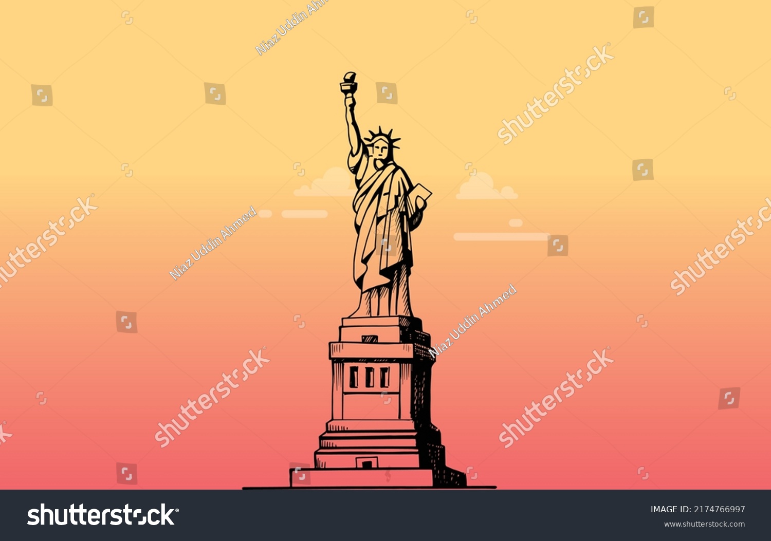 Statue Liberty Vector Illustration Liberty Torch Stock Vector Royalty