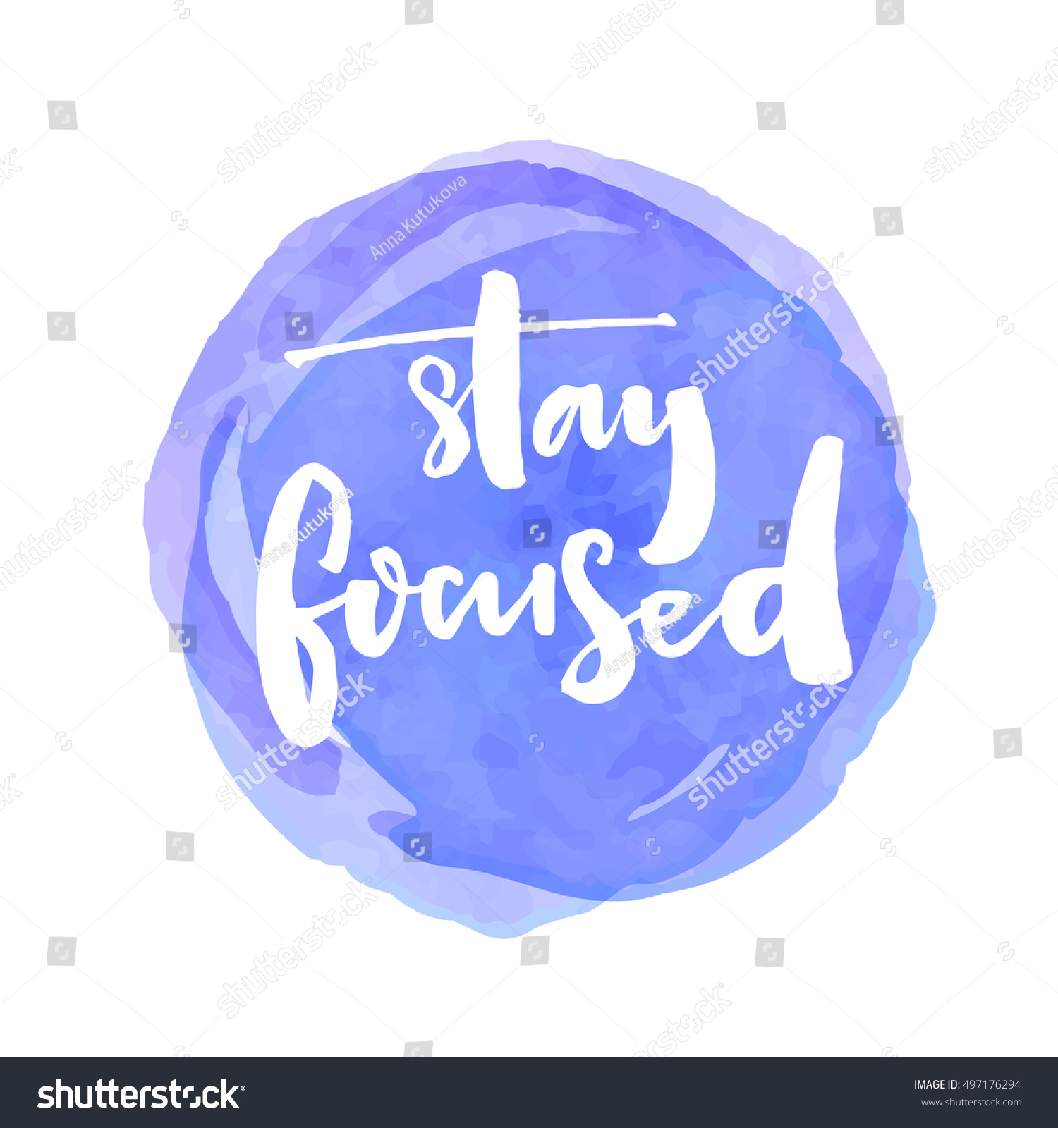 SVG of Stay focused. Motivation quote about productivity and concentration on the work and learning. White vector brush lettering saying at blue watercolor stain. svg