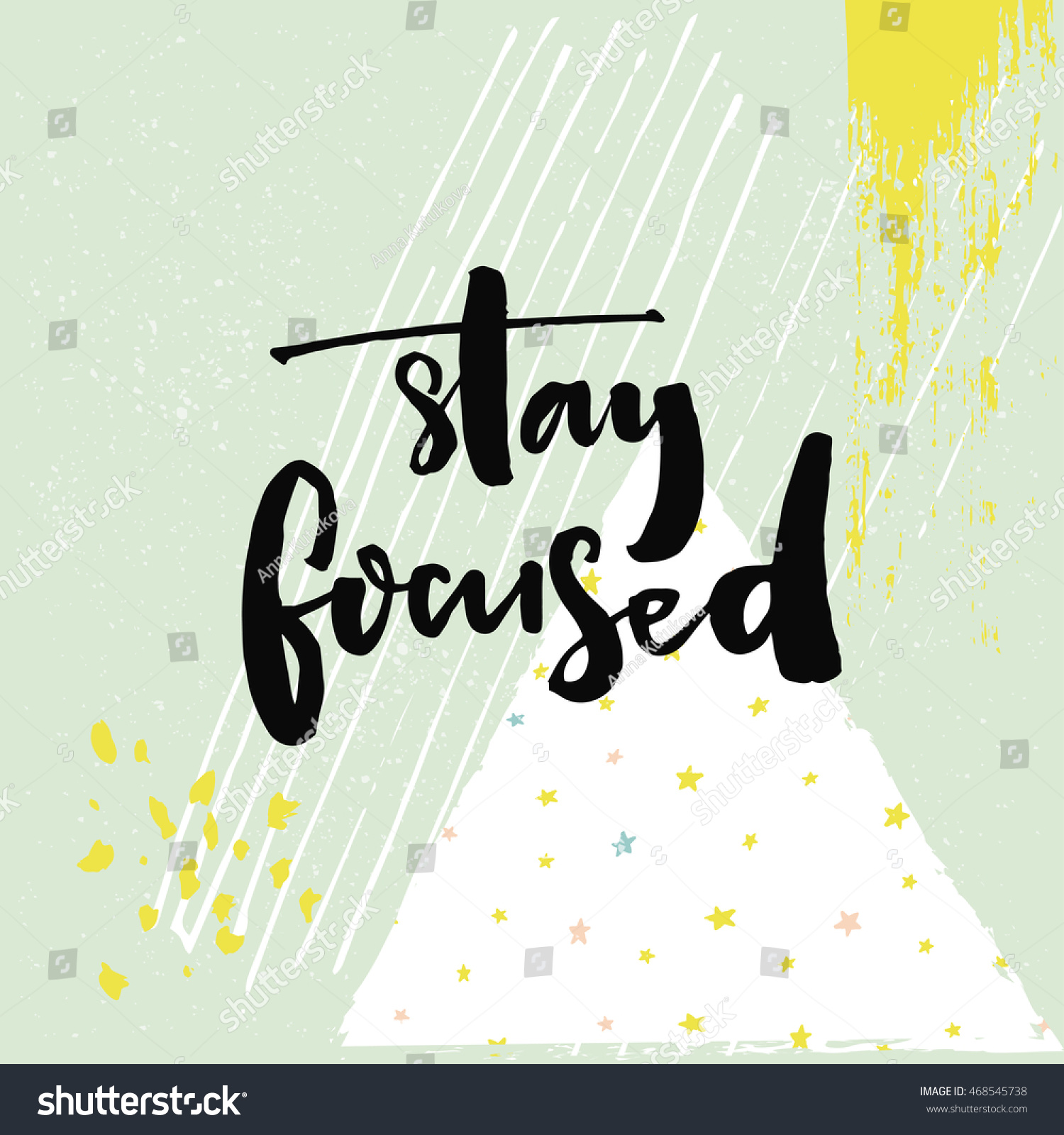 SVG of Stay focused. Motivational quote about productivity and focus on work and study process. Black vector brush calligraphy inscription on green geometry background with hand drawn strokes svg
