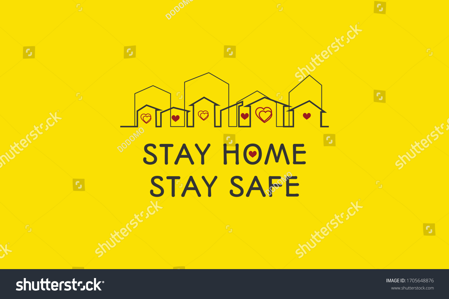 Stay Home, Stay Safe Poster, Continuous Lines Stock Illustration