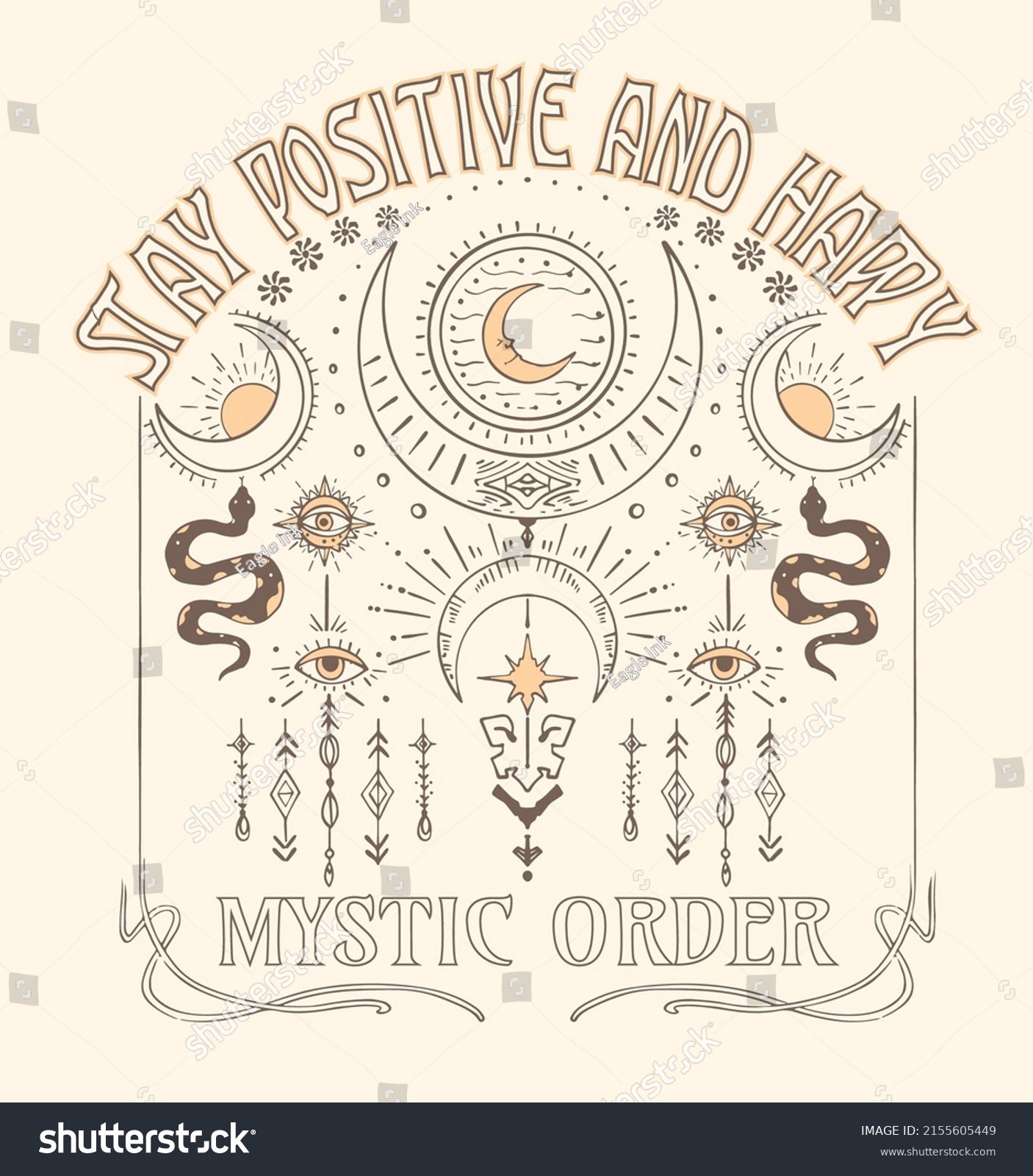Stay Positive Happymystic Ordermystery Slogan Mystical Stock Vector