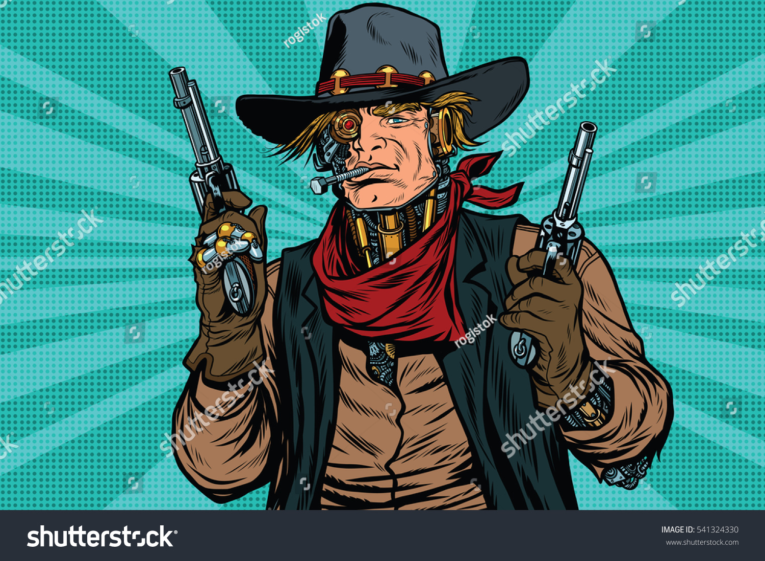 Steampunk Robot Cowboy Bandit Gun Stock Vector (Royalty Free) 541324330