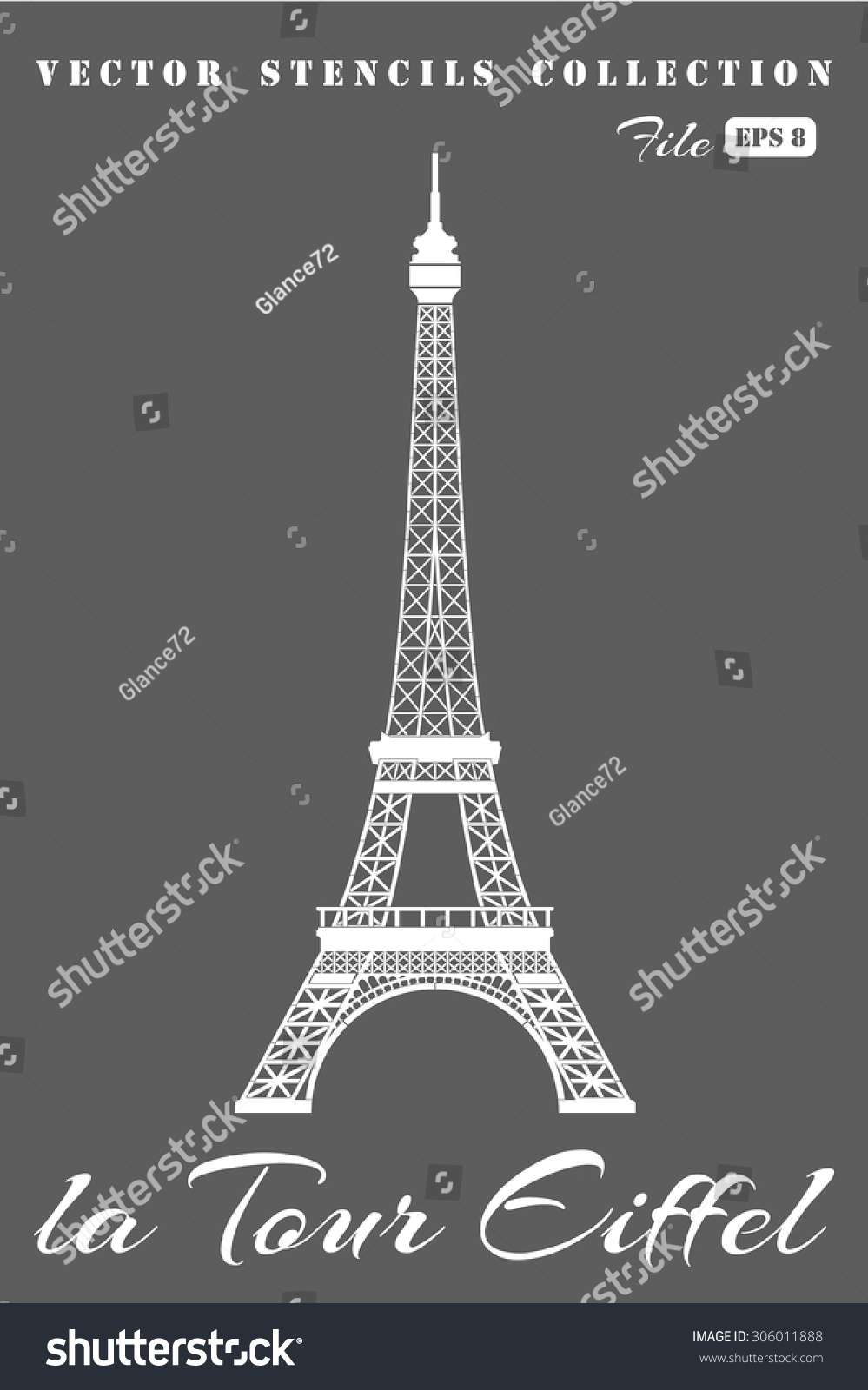 Stencil Eiffel Tower On Gray Background Stock Vector Royalty Free