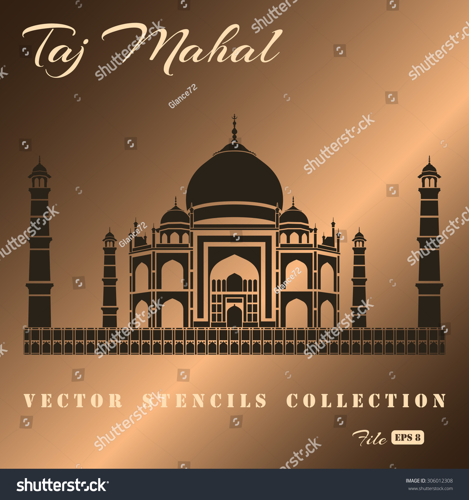 Stencil Taj Mahal On Mrtallic Background Vector De Stock Libre De