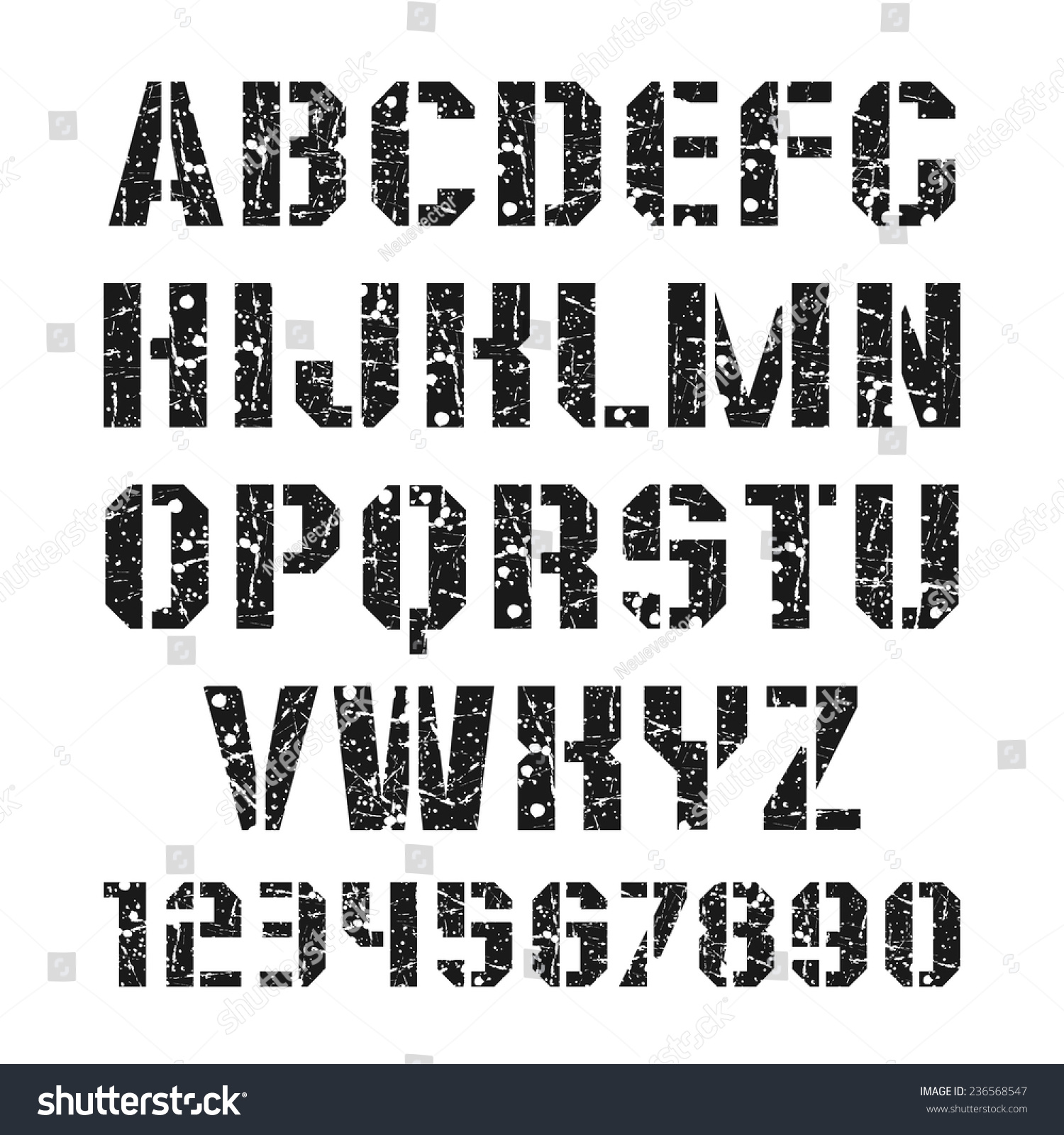 Stencilplate Sanserif Font Numeral Shabby Texture Stock Vector (Royalty ...