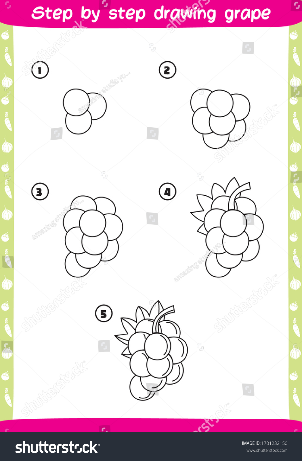 Step By Step Drawing Grape How Stock Vector Royalty Free 1701232150 Step By Step Drawing Grape How Stock Vector Royalty Free 1701232150