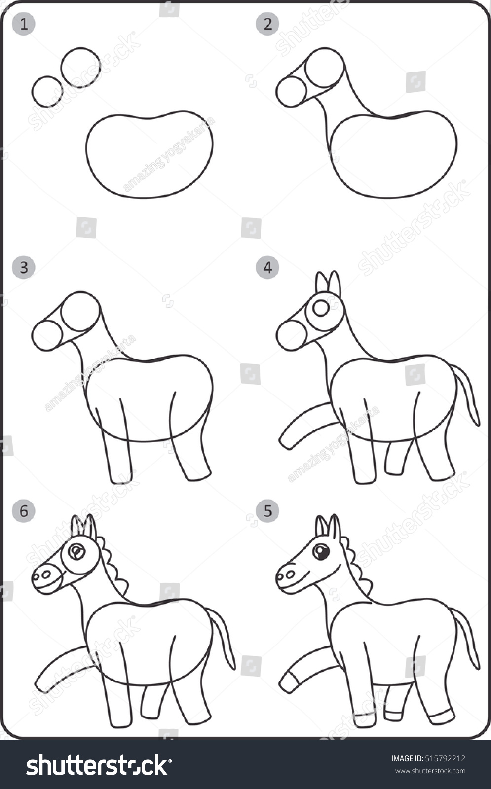 Step By Step Drawing Horse Easy Stock Vector Royalty Free 515792212