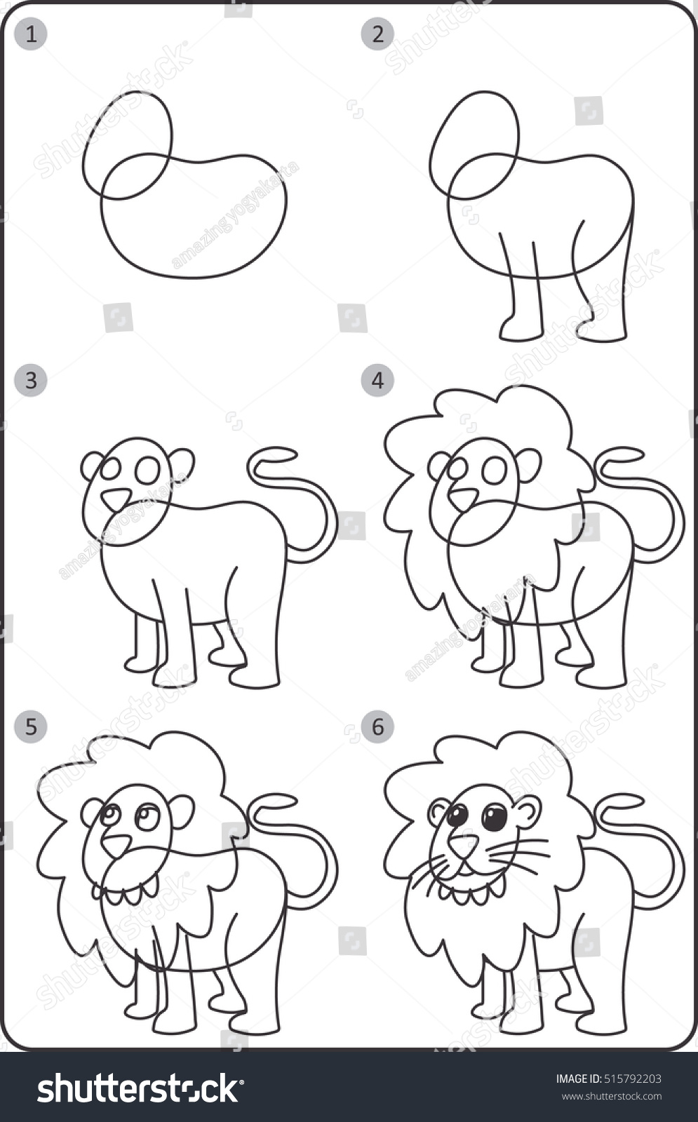 Step By Step Drawing Lion Easy Stock Vector Royalty Free 515792203