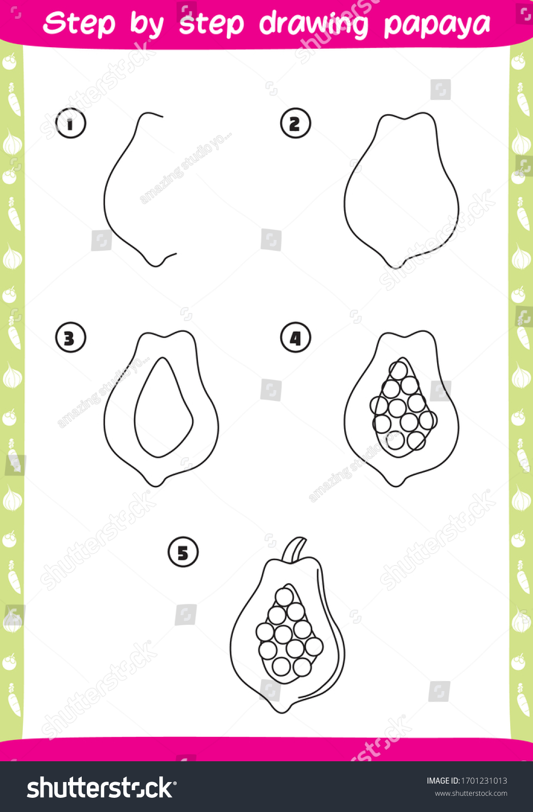 Step By Step Drawing Papaya How Stock Vector (Royalty Free) 1701231013