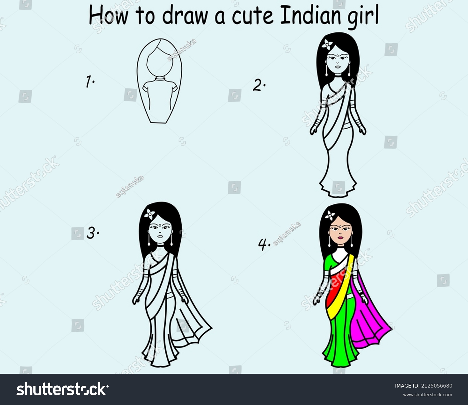 how to draw a girl step by step for kids cute