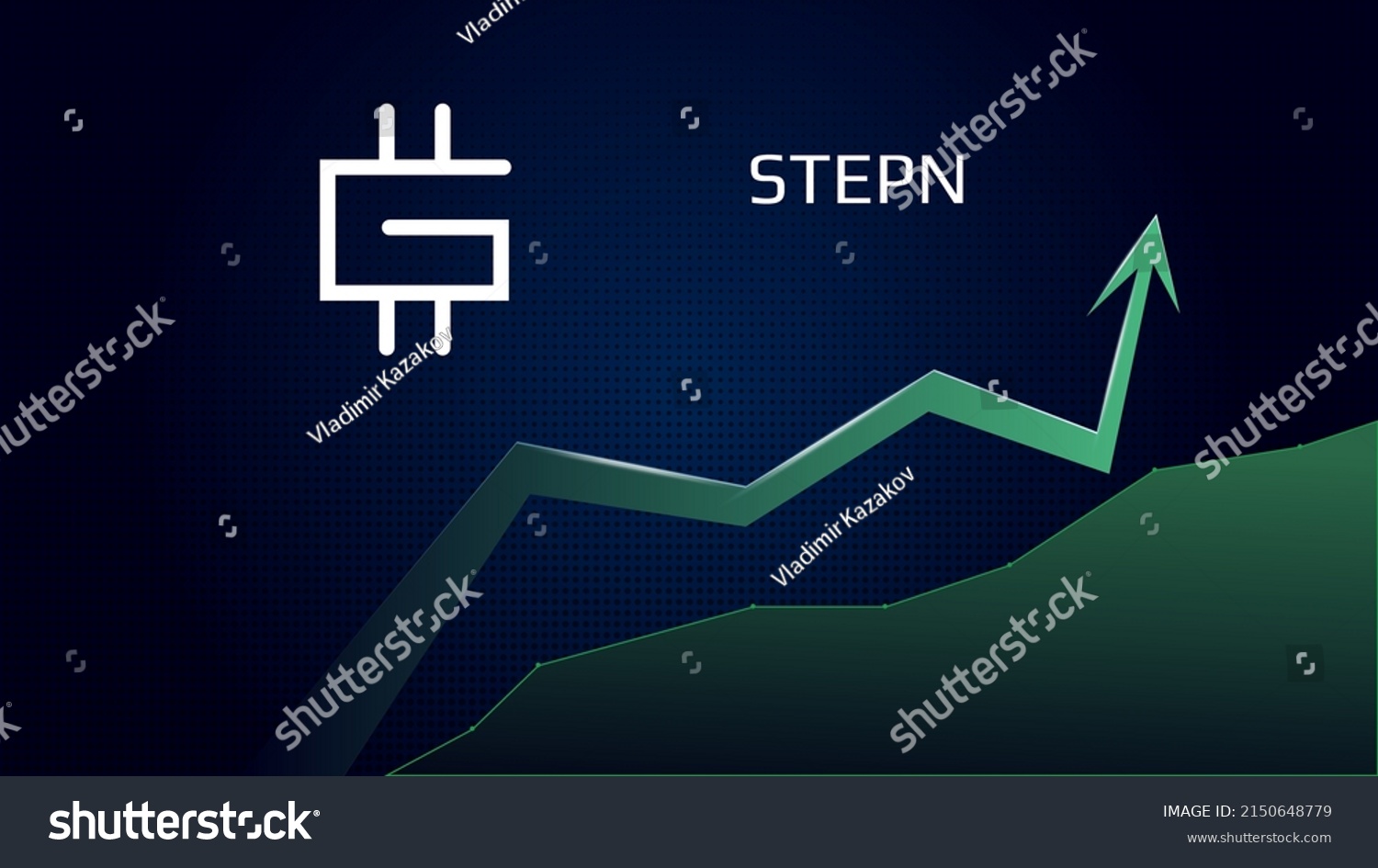 SVG of Stepn coin GMT in uptrend and price is rising. Crypto coin symbol and green up arrow. Flies to the moon. Vector illustration. svg
