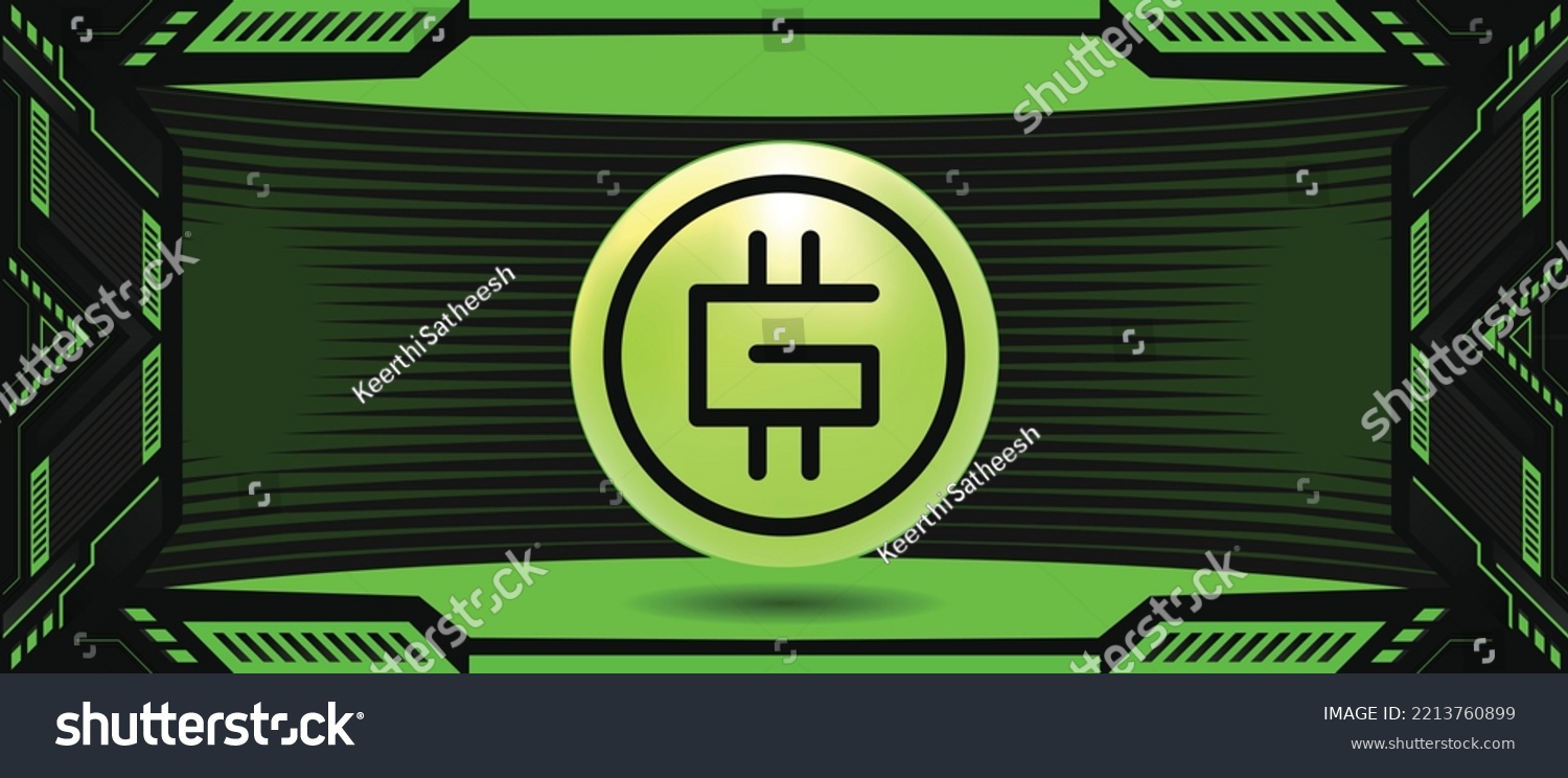 SVG of STEPN GMT crypto currency coin logo on a futuristic vector banner and background. Eps10 financial technology concept template.  svg