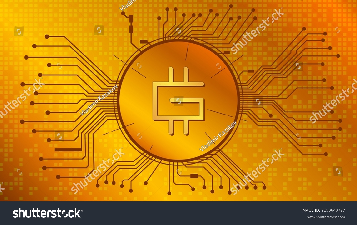 SVG of Stepn GMT cryptocurrency token symbol in circle with PCB tracks on gold background. Digital currency coin icon in techno style for website or banner. Vector illustration. svg