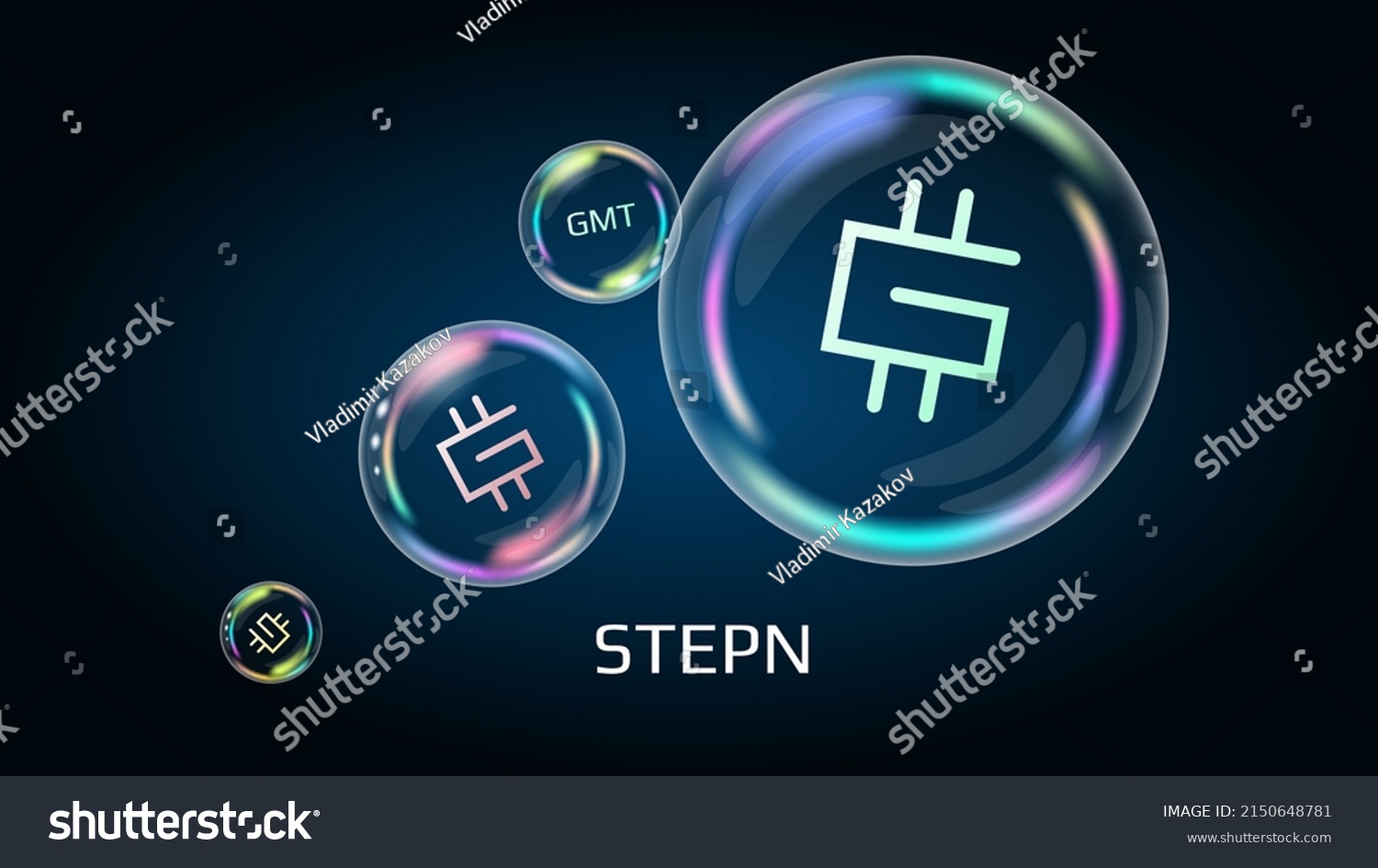 SVG of Stepn GMT token symbol in soap bubble. The financial pyramid will burst soon and destroyed. Vector illustration. svg