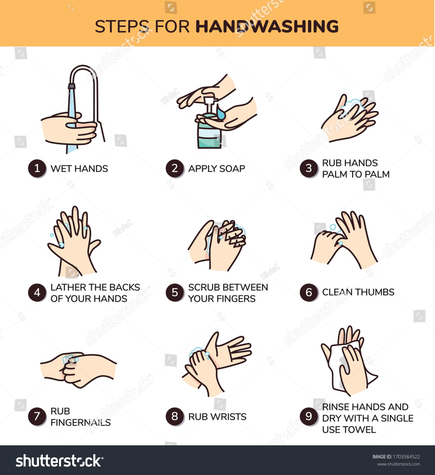 Steps Handwashing Wash Your Hands Prevent Stock Vector (Royalty Free ...