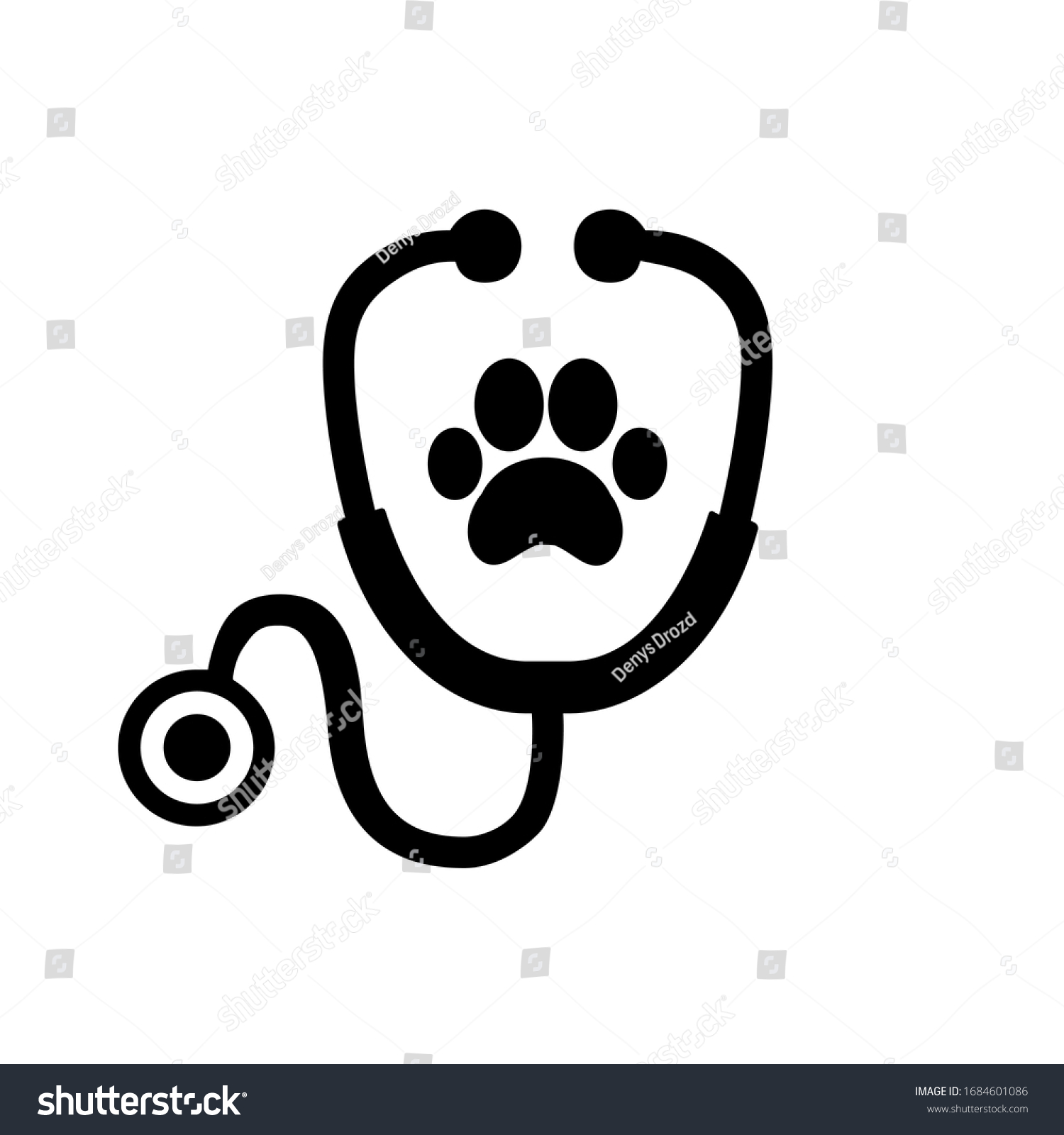 Stethoscope Silhouette Animal Paw Print Symbol Stock Vector (Royalty ...