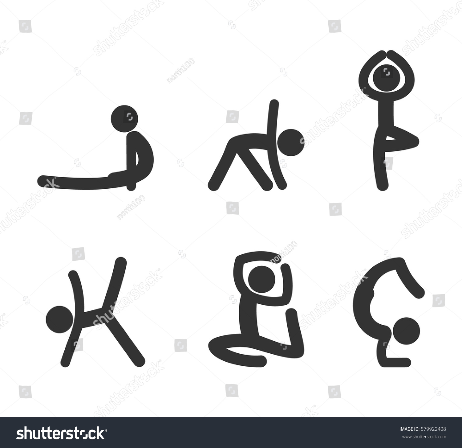 Stick Figure Set Yoga Postures Exercises Stock Vector Royalty Free