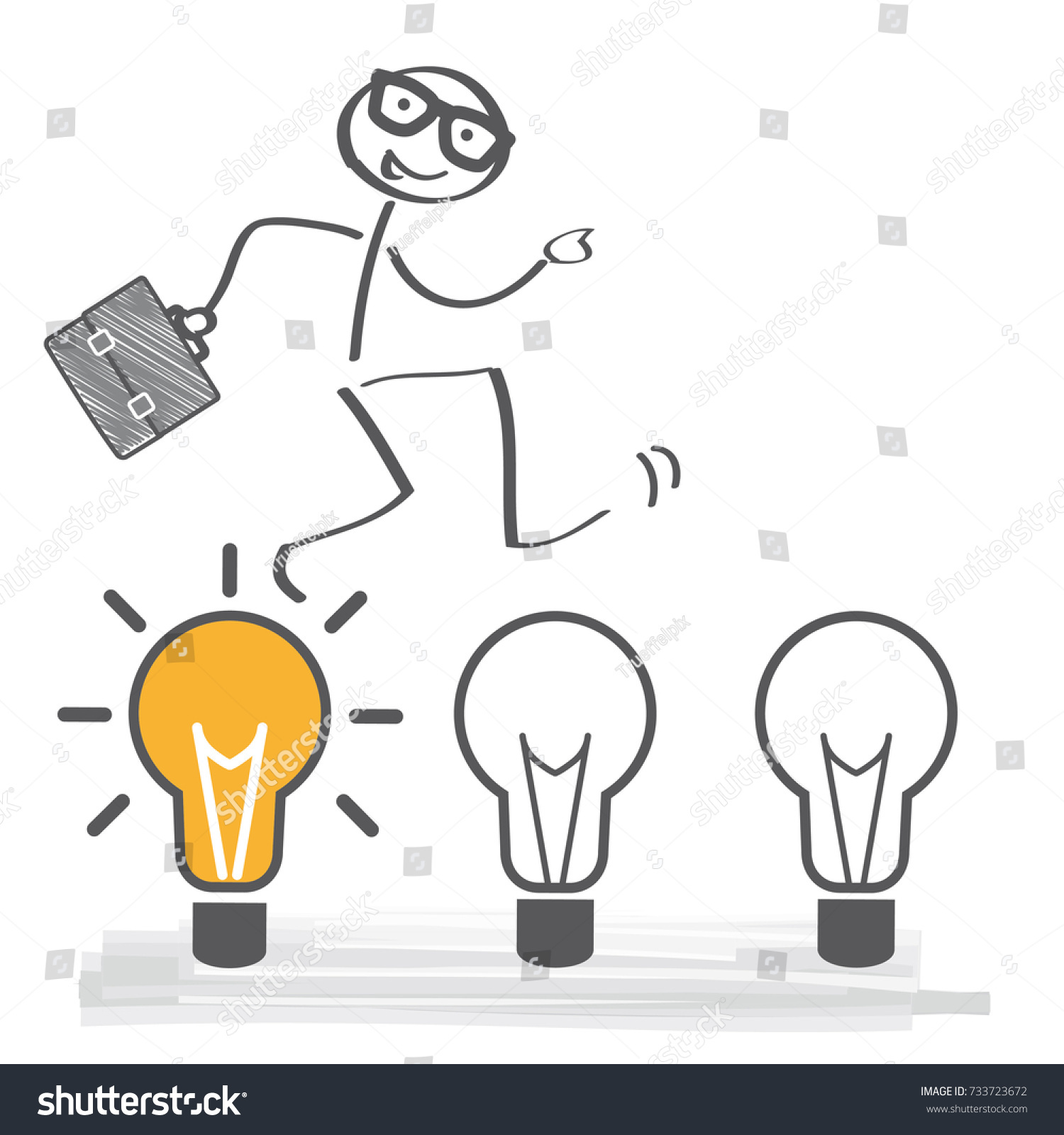 Stick Figure Light Bulb เวกเตอร์สต็อก (ปลอดค่าลิขสิทธิ์) 733723672