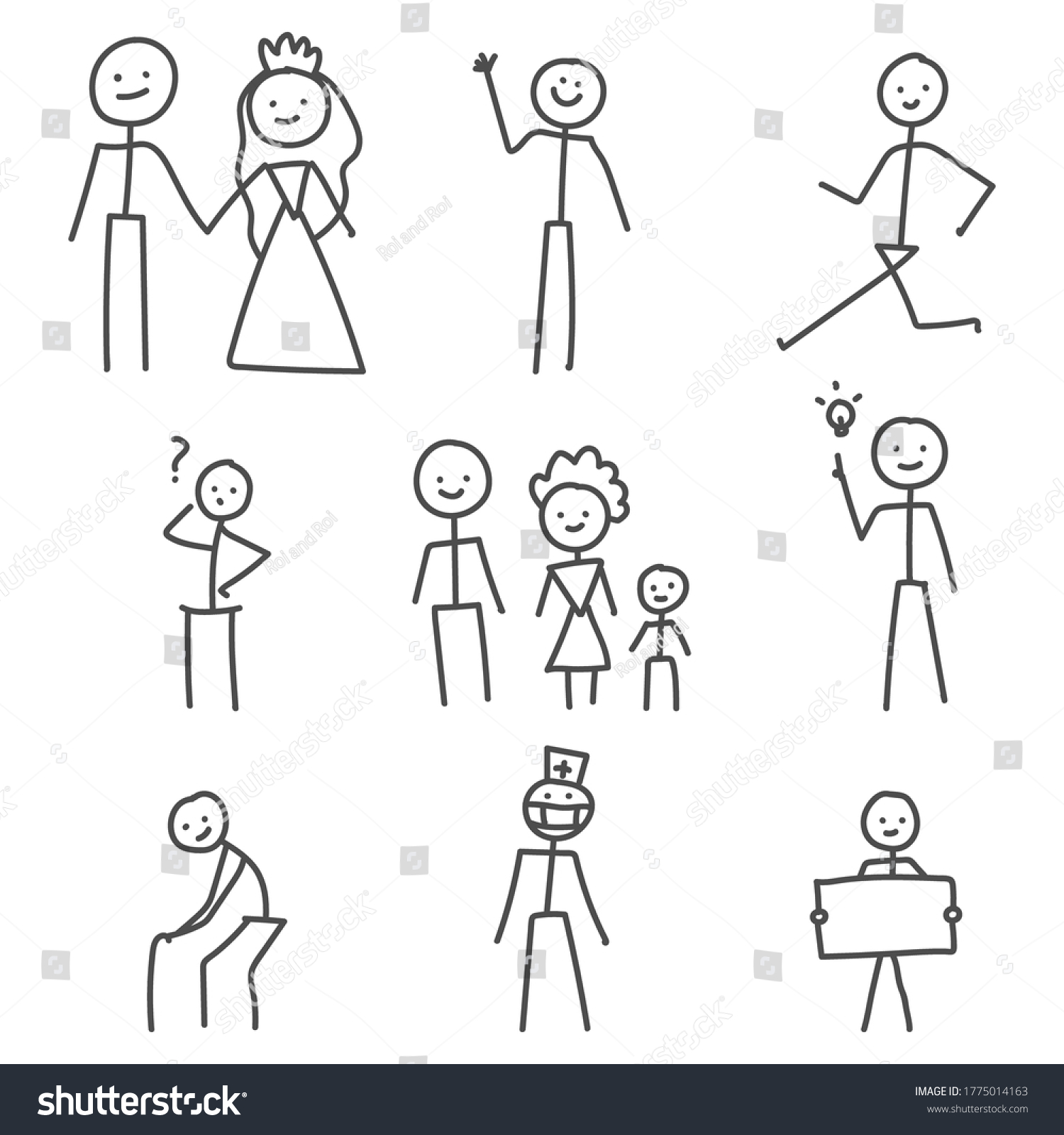 Stick Figures Characters Vector Cartoon Set Stock Vector (Royalty Free ...