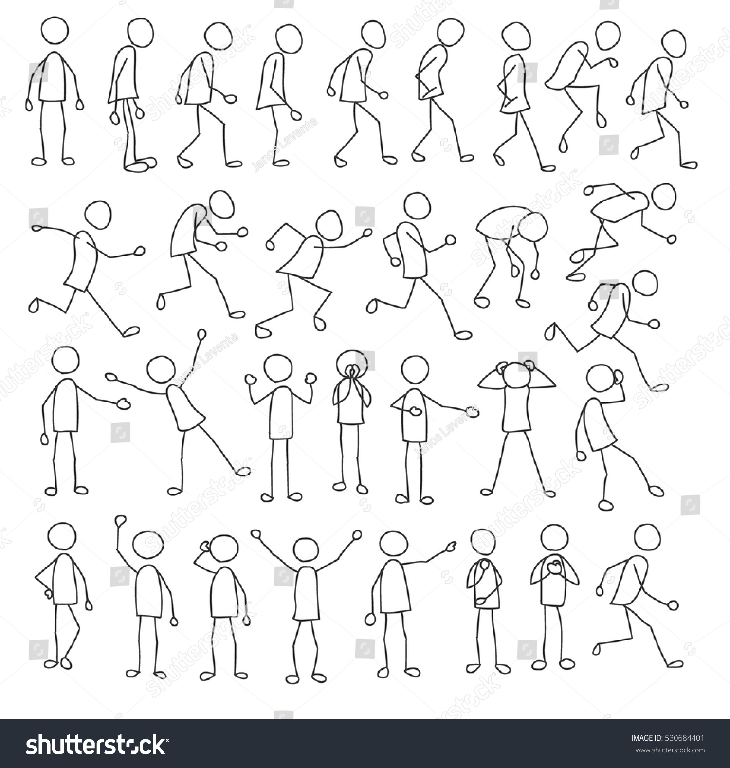 Stick Figures Collection Running Standing Waiting Stock Vector (Royalty ...