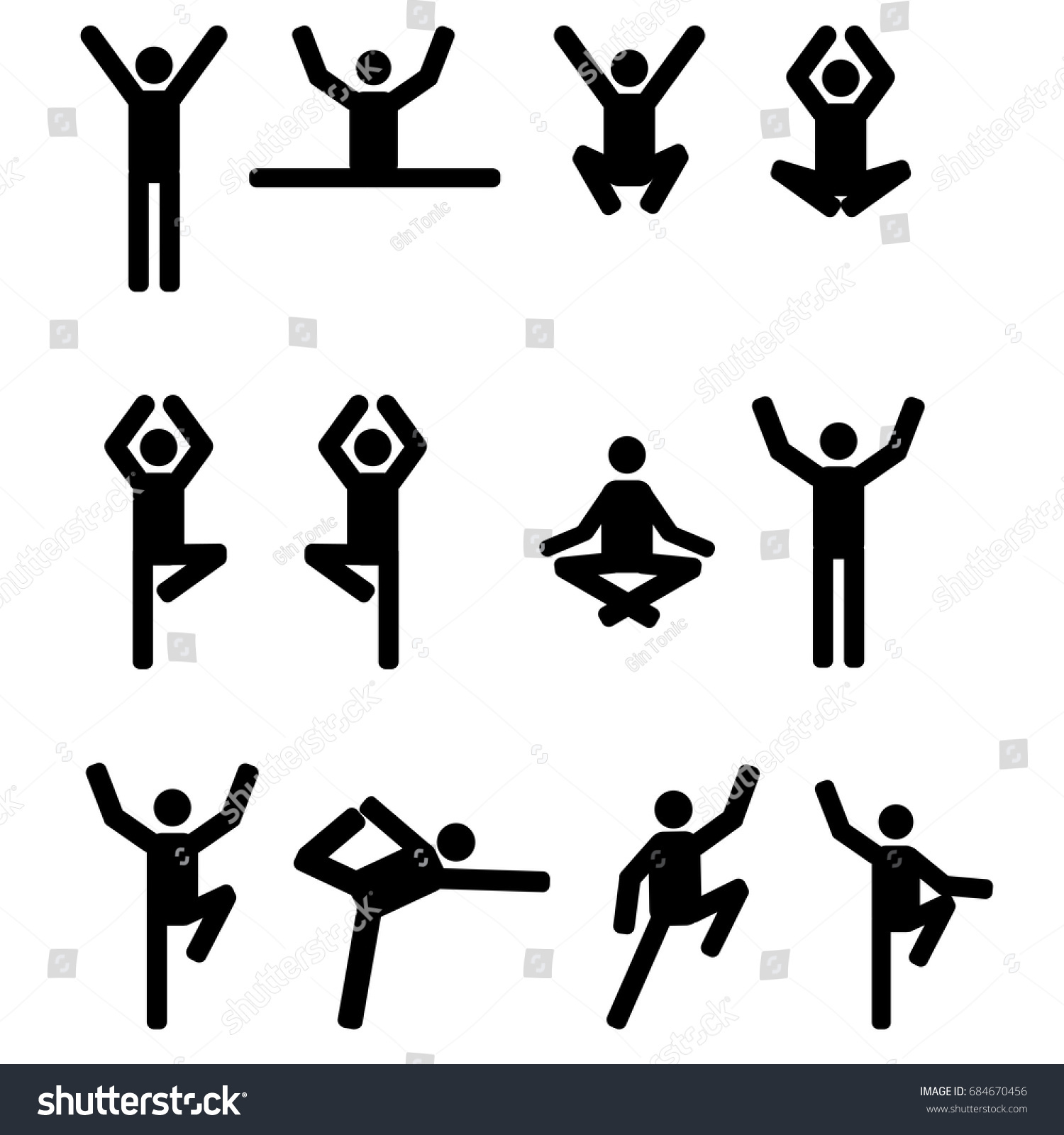 Stick Figures Set Yoga Pose Stock Vector 684670456 - Shutterstock