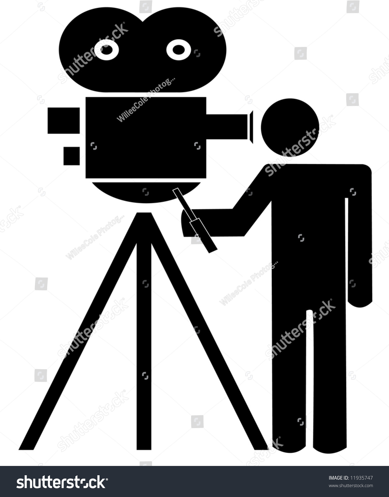 Stick Man Or Figure Standing Behind Movie Camera - Vector - 11935747 ...