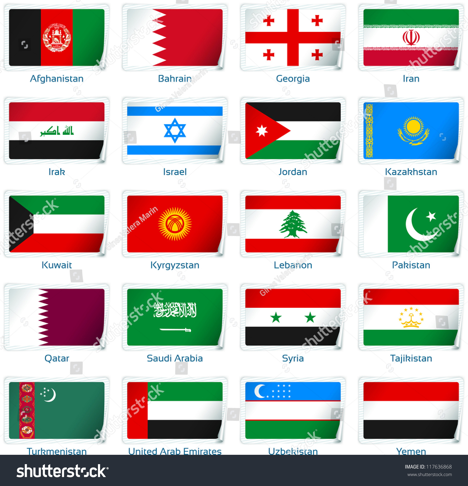 Sticker Flags: Western Asia. Vector Illustration: 3 Layers: Ã?Â ...