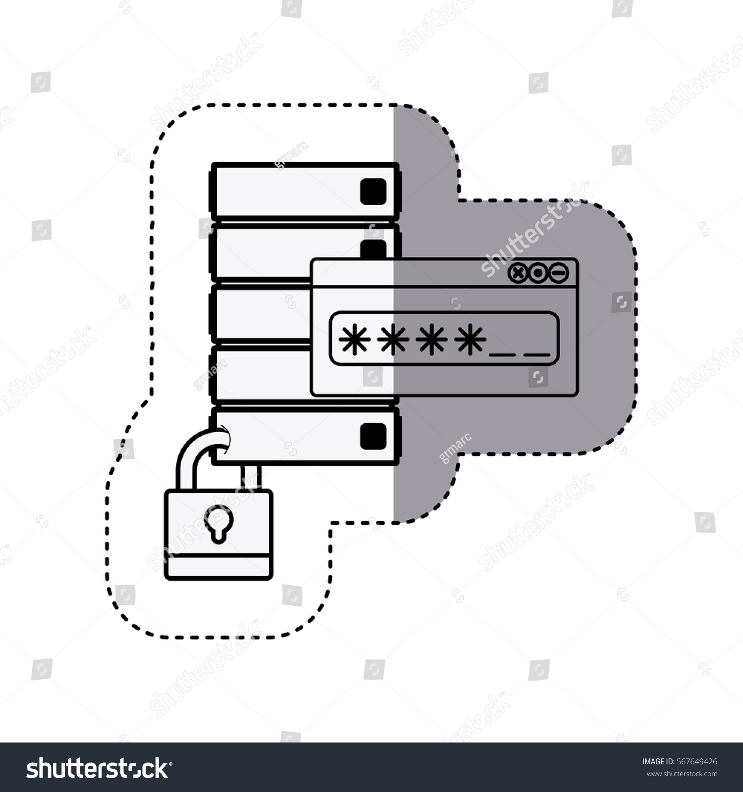 Sticker Silhouette File Cabinet Padlock Password Stock Vector Royalty Free 567649426