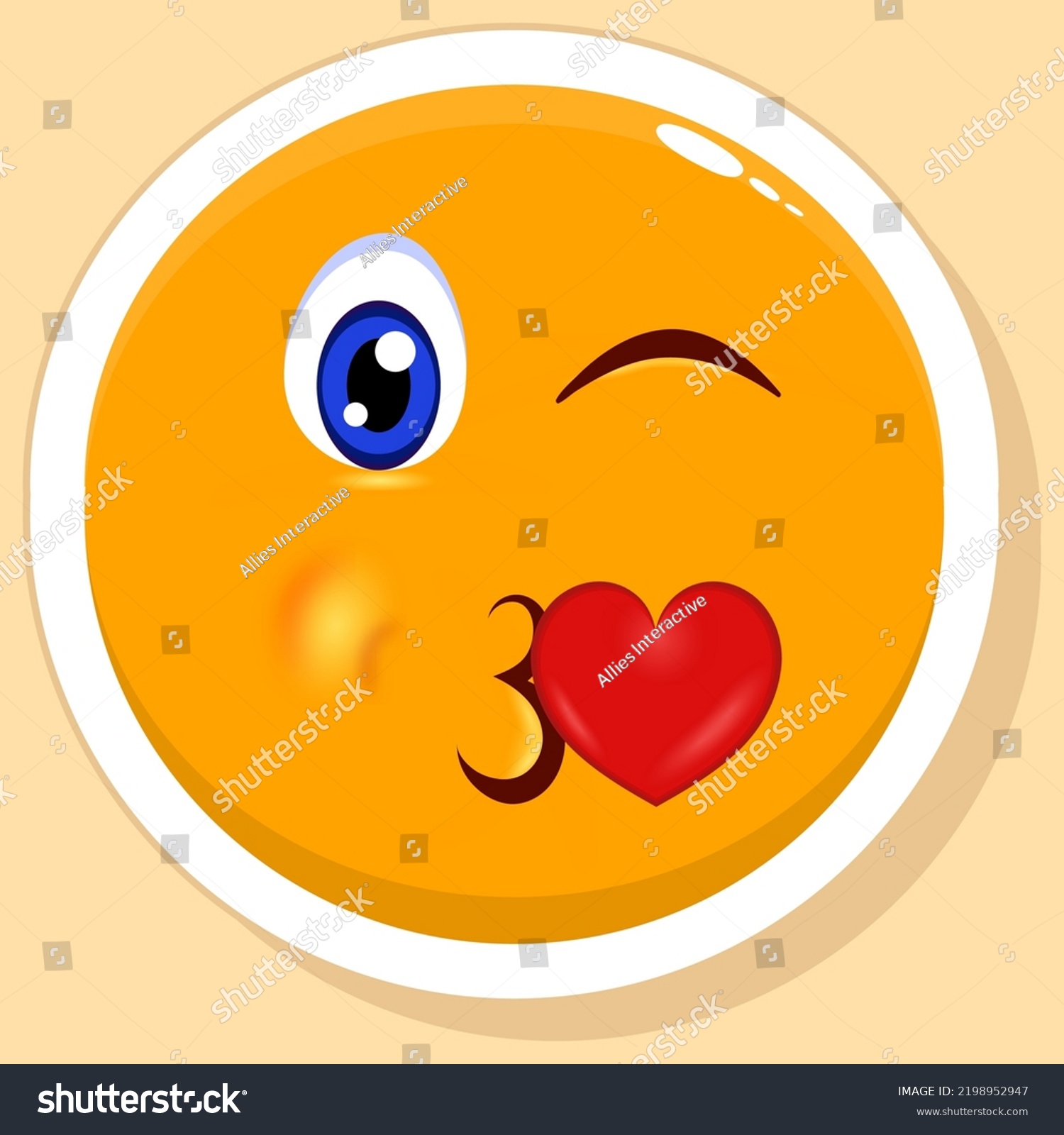 SVG of Sticker Style Face Blowing Kiss Emoji On Yellow Background. svg