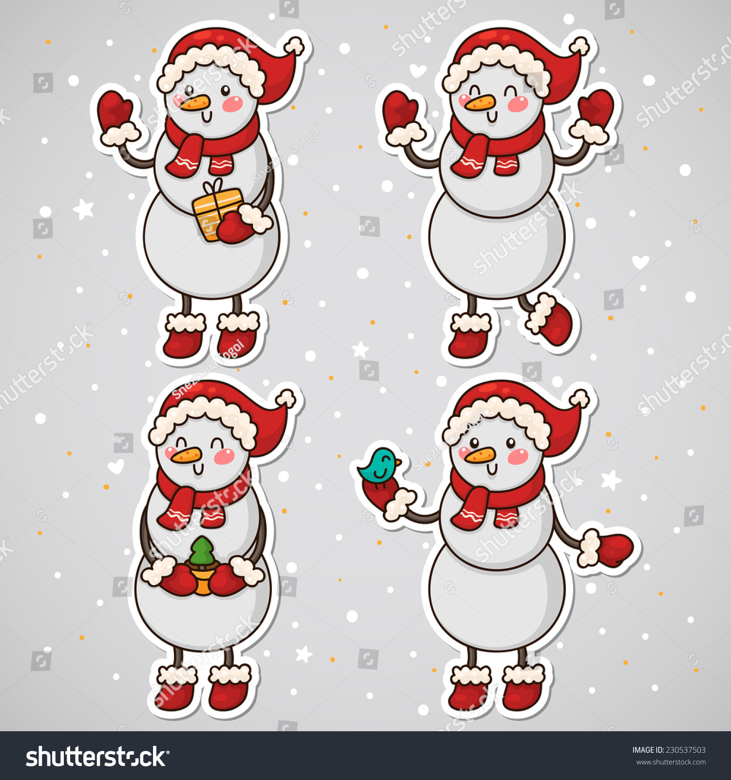 Stickers With Snowman, Set, Vector. - 230537503 : Shutterstock