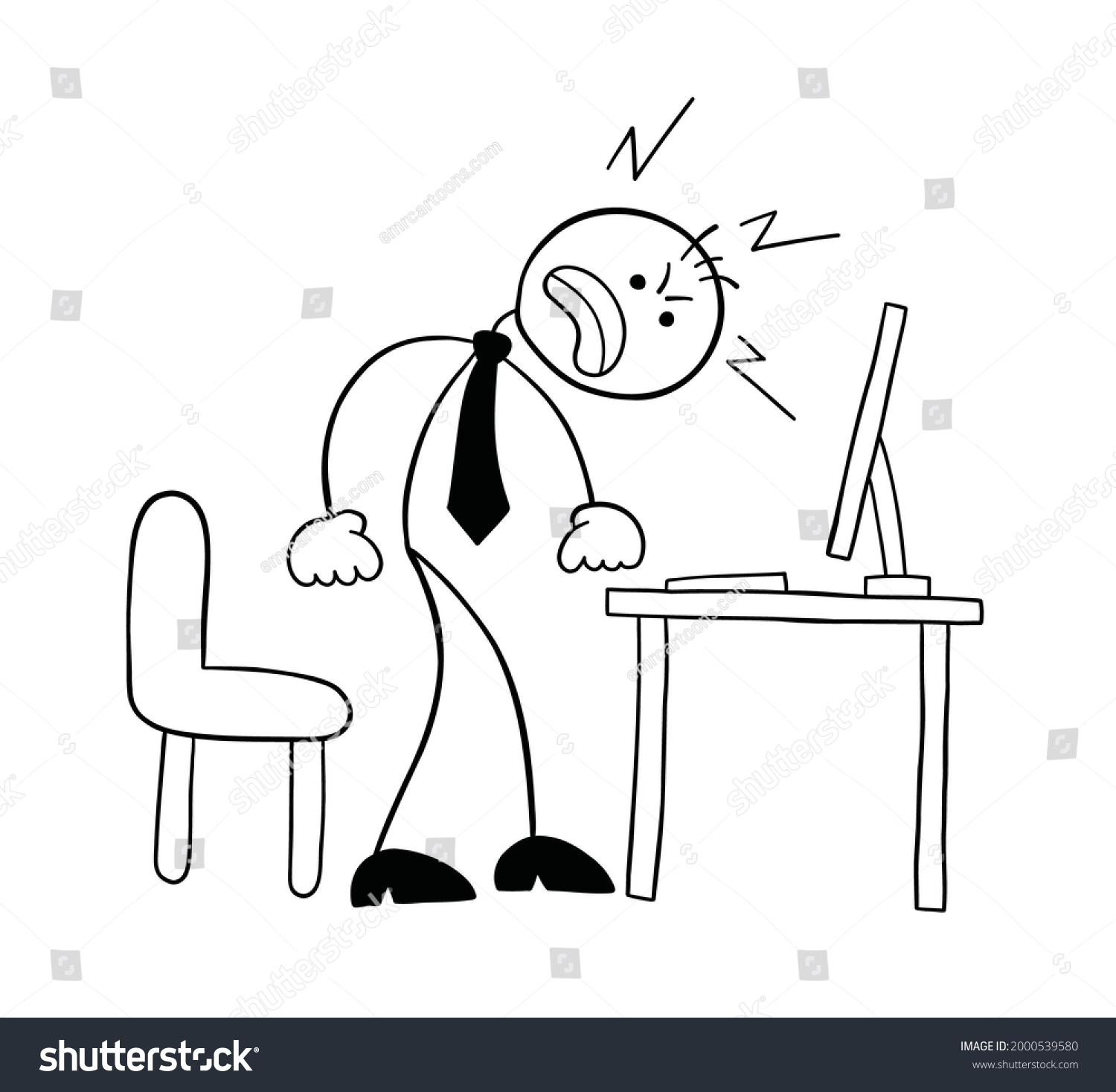 Stickman Businessman Character Getting Angry Computer Stock Vector ...