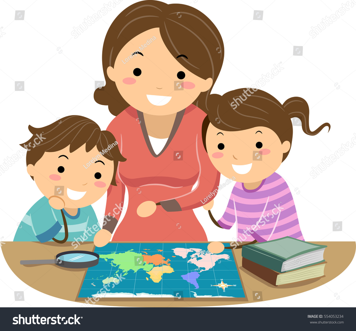 Stickman Illustration Mother Teaching Her Daughter Stock Vector Royalty Free