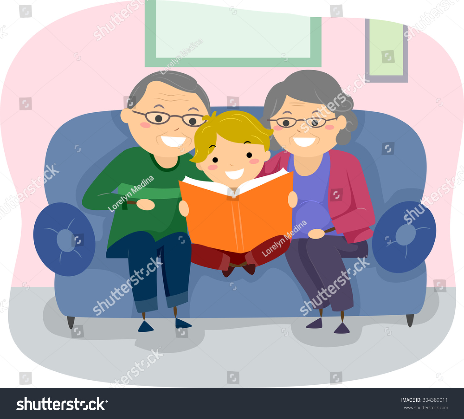 Stickman Illustration Of A Pair Of Grandparents Reading A Book To Their ...