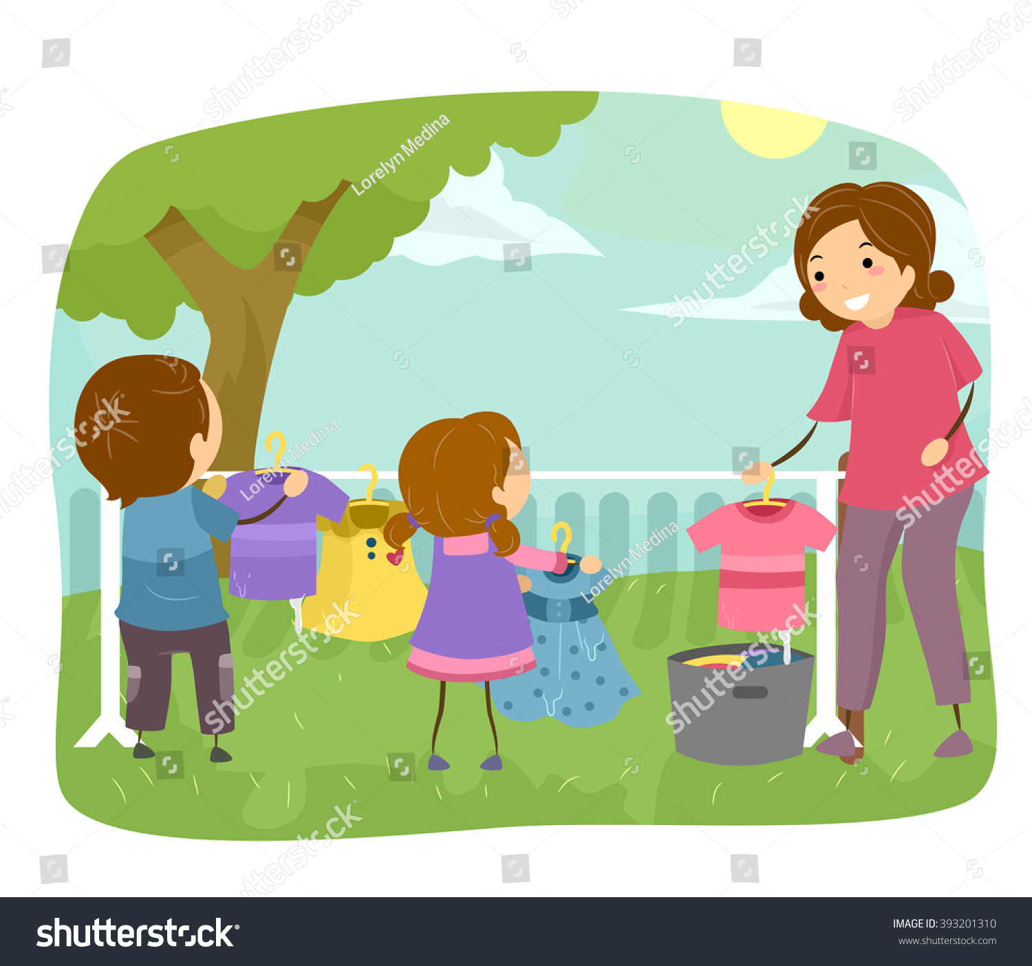 Stickman Illustration Kids Helping Their Mom Stock Vector Royalty Free