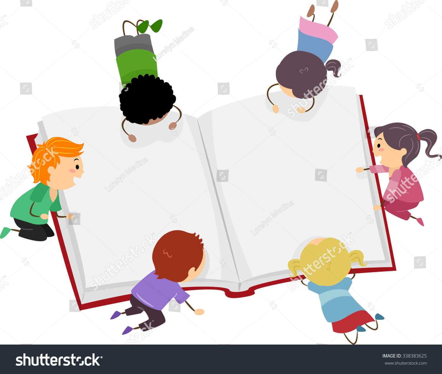 Stickman Illustration Little Kids Reading Big Stock Vector 338383625 ...