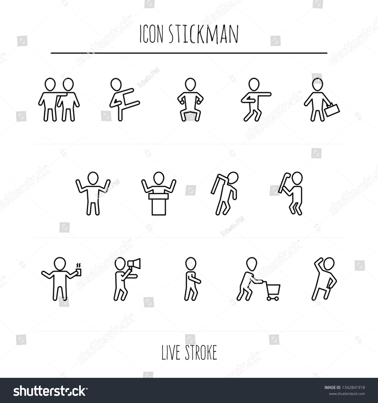 Stickman Different Poses Positions Self Defence Vetor Stock Livre De Direitos