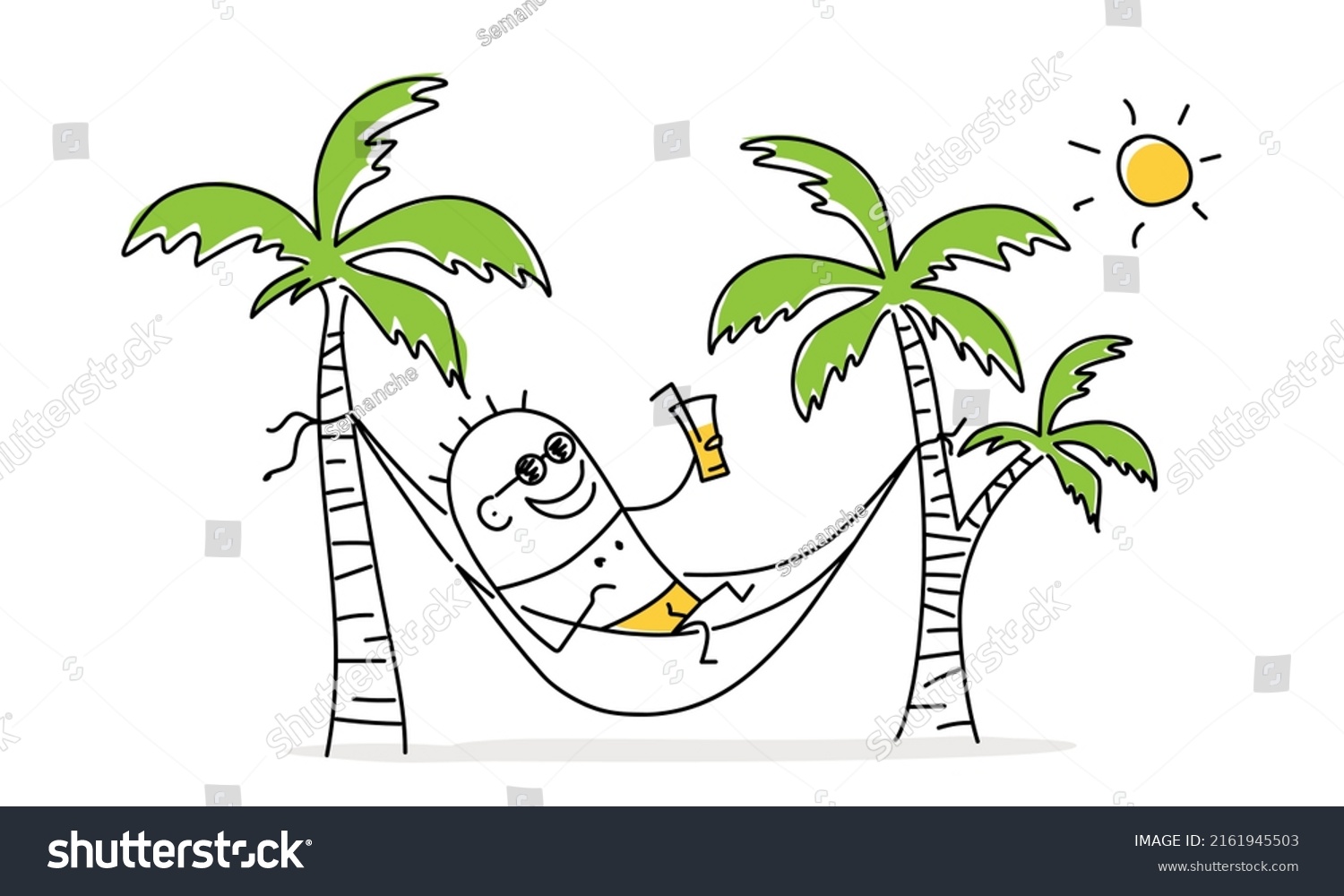 SVG of Stickman with sunglasses in a hammock. Doodle style. Vector illustration. svg